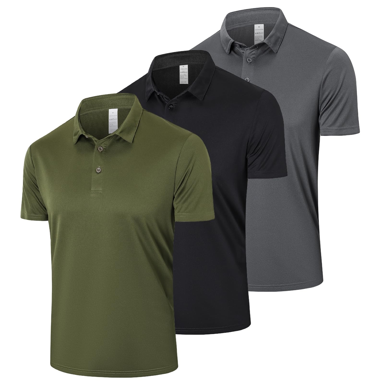 Men's 3 Pack Polo Shirts - Black Grey Green S