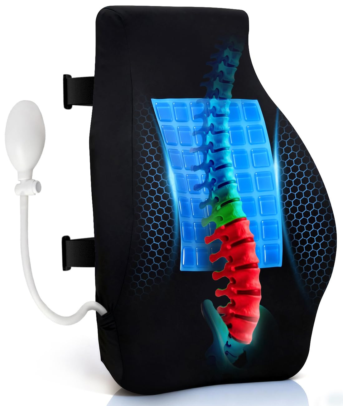 Adjustable Lumbar Support Cushion Cooling Gel - Black