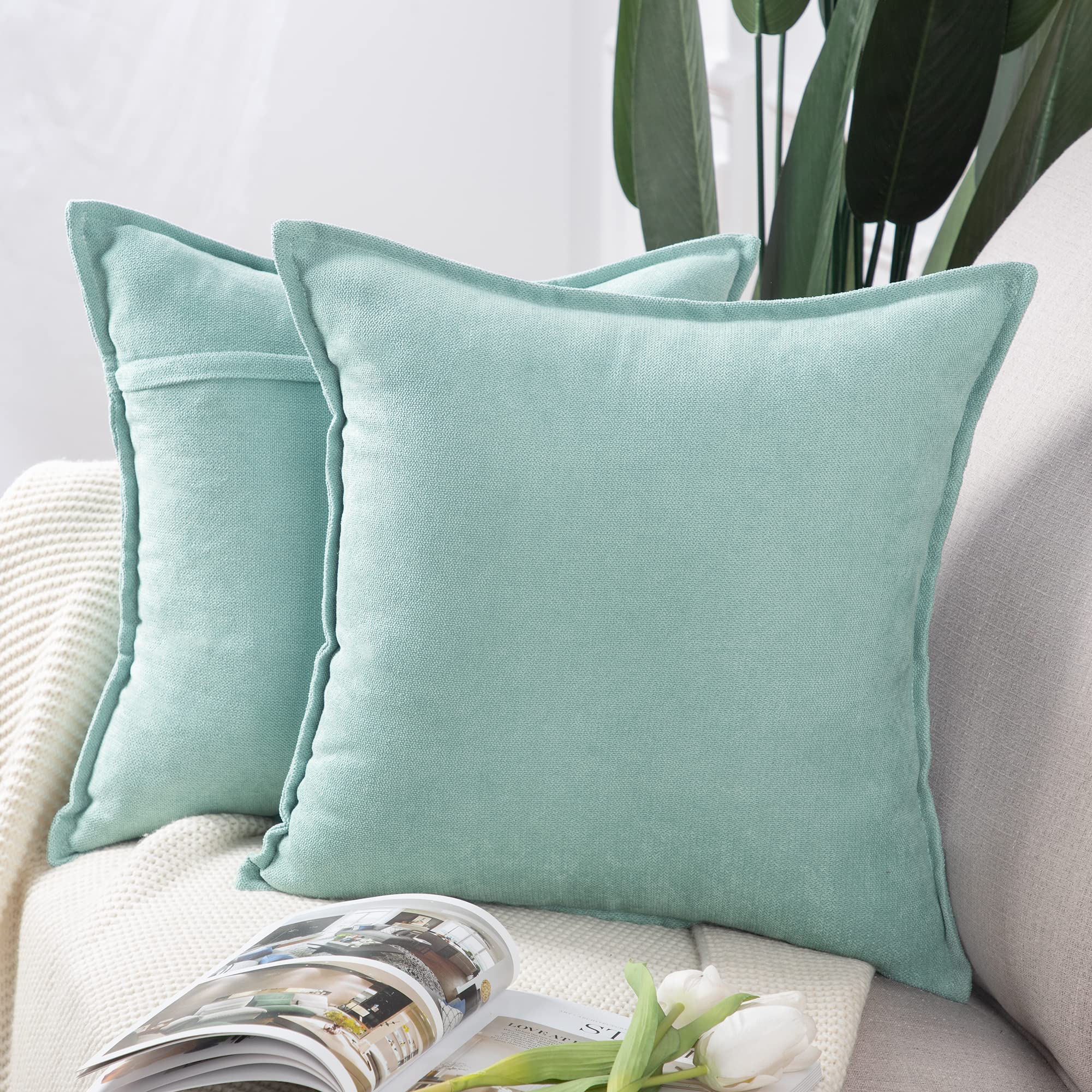 Chenille Cushion Covers Set of 2 - Light Teal 55x55cm-image-b72a1259-1aa9-4a3c-8251-688534c85e06-125784