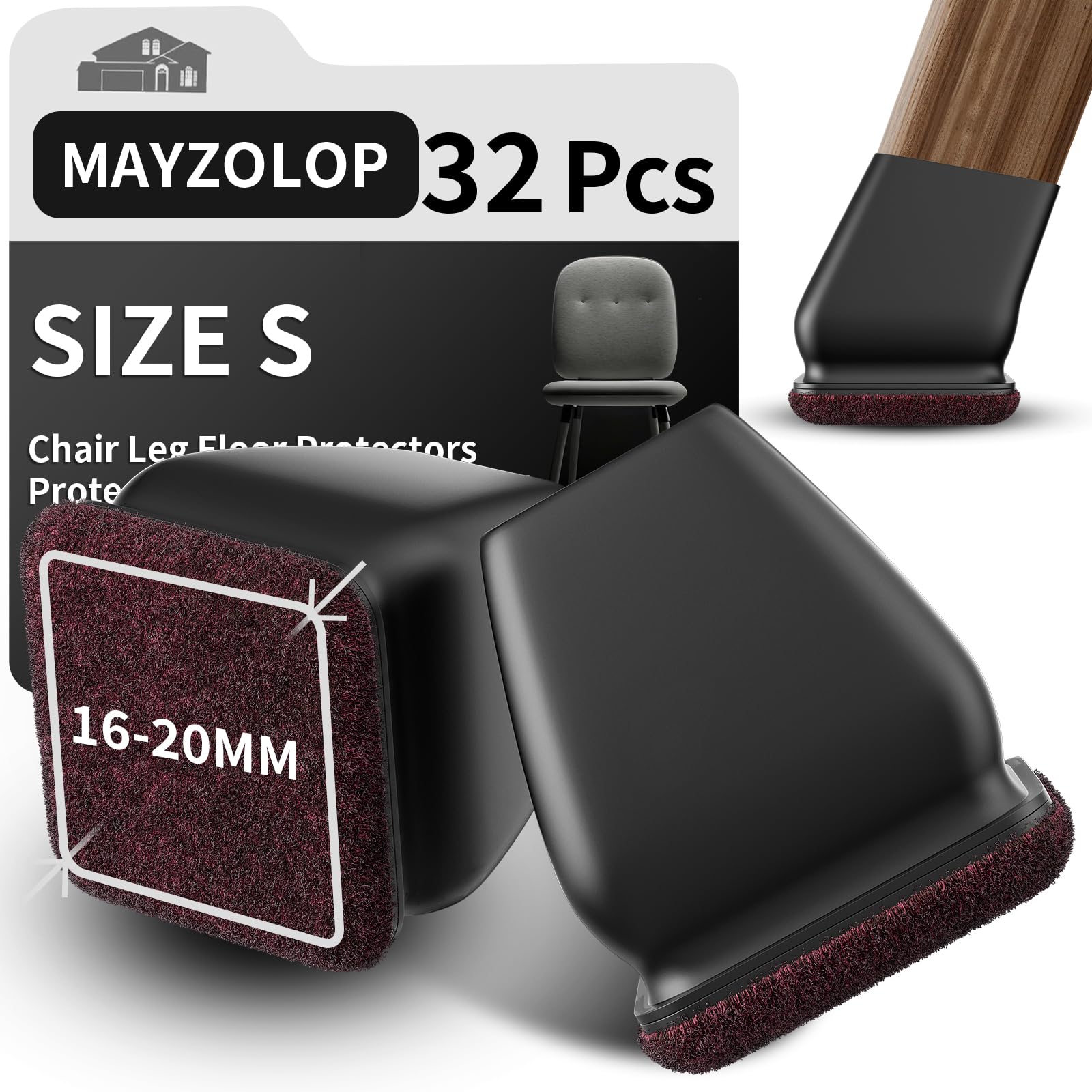 Chair Leg Floor Protectors 32PCS - Black 0.63''-0.79''-image-c797d065-3f41-4ea2-be4c-59542574e555-266163
