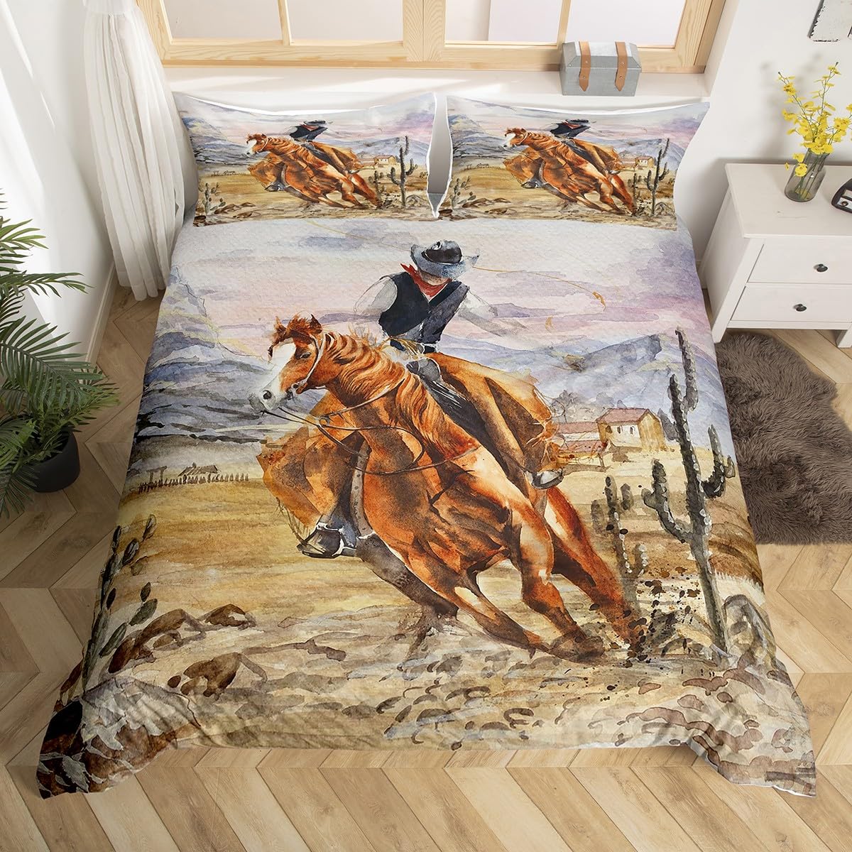 Cowboy Horse Duvet Cover Set - Multi 10 King-image-c1c1755e-afbd-4d21-beec-fbba903f0f9b-126033
