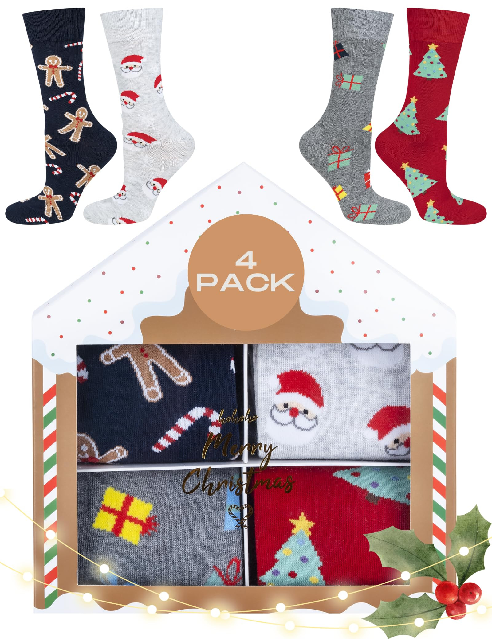Christmas Socks Gift Set 4 Pairs - Multicolour UK 6.5-10.5-image-80a55af7-f0f2-4129-94eb-3eb2e00c93a3-134795