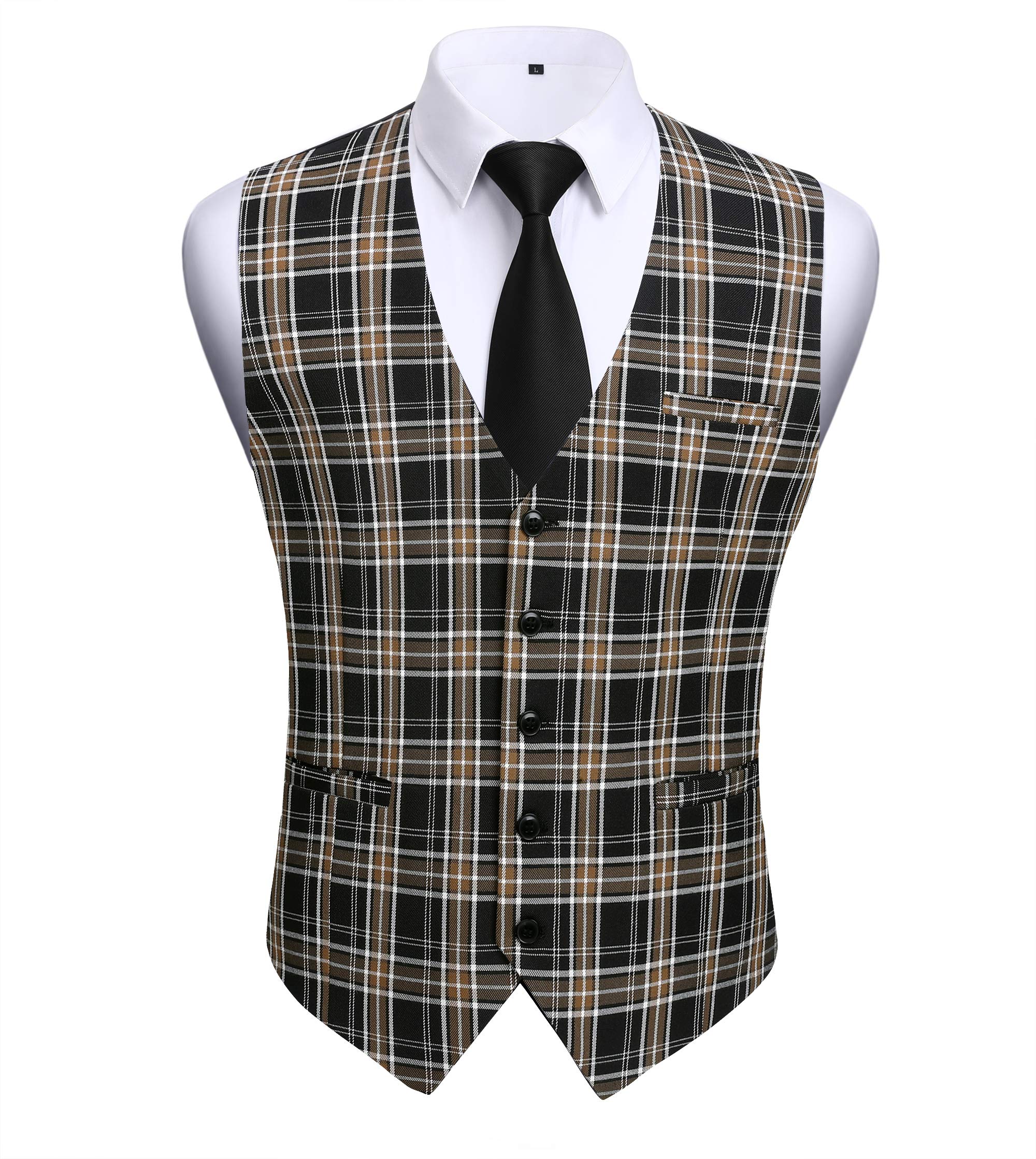 Men's Checked Formal Waistcoat - Black/Brown XS-image-889ff706-be5e-4f91-9d26-ea7f2424c807-127115