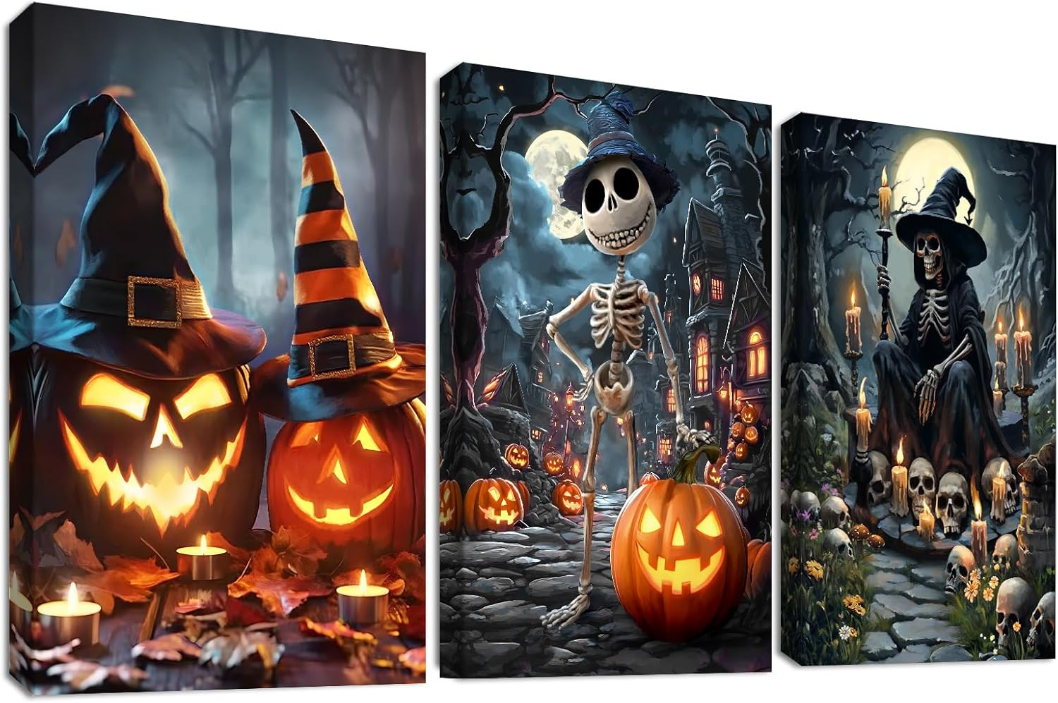 Canvas Wall Art 3 Pcs - Halloween Pumpkins Village 50x70 cm-image-7107eeb6-c7cc-4447-ae9f-2b51bc4ad78f-4247