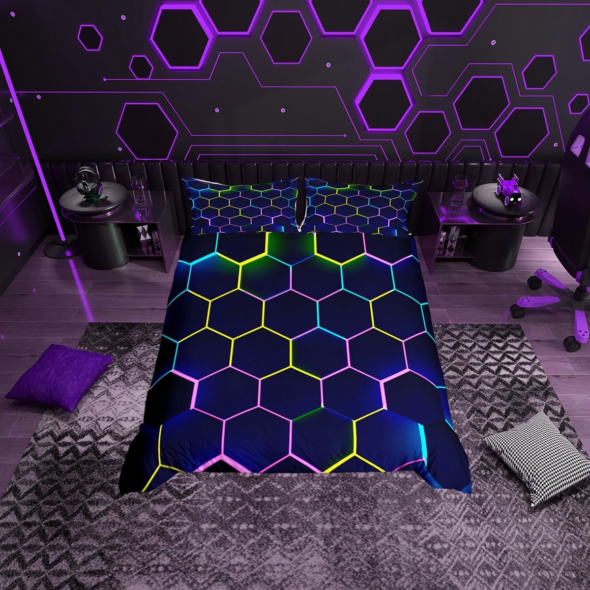 Honeycomb Duvet Set Geometric 3 Piece - Multicoloured Double