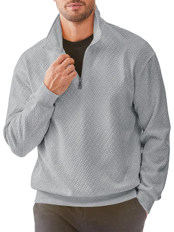Men's Half Zip Waffle Sweatshirt - Grey M-image-13c4db69-864b-4ce2-b371-da425fa17a8a-264306