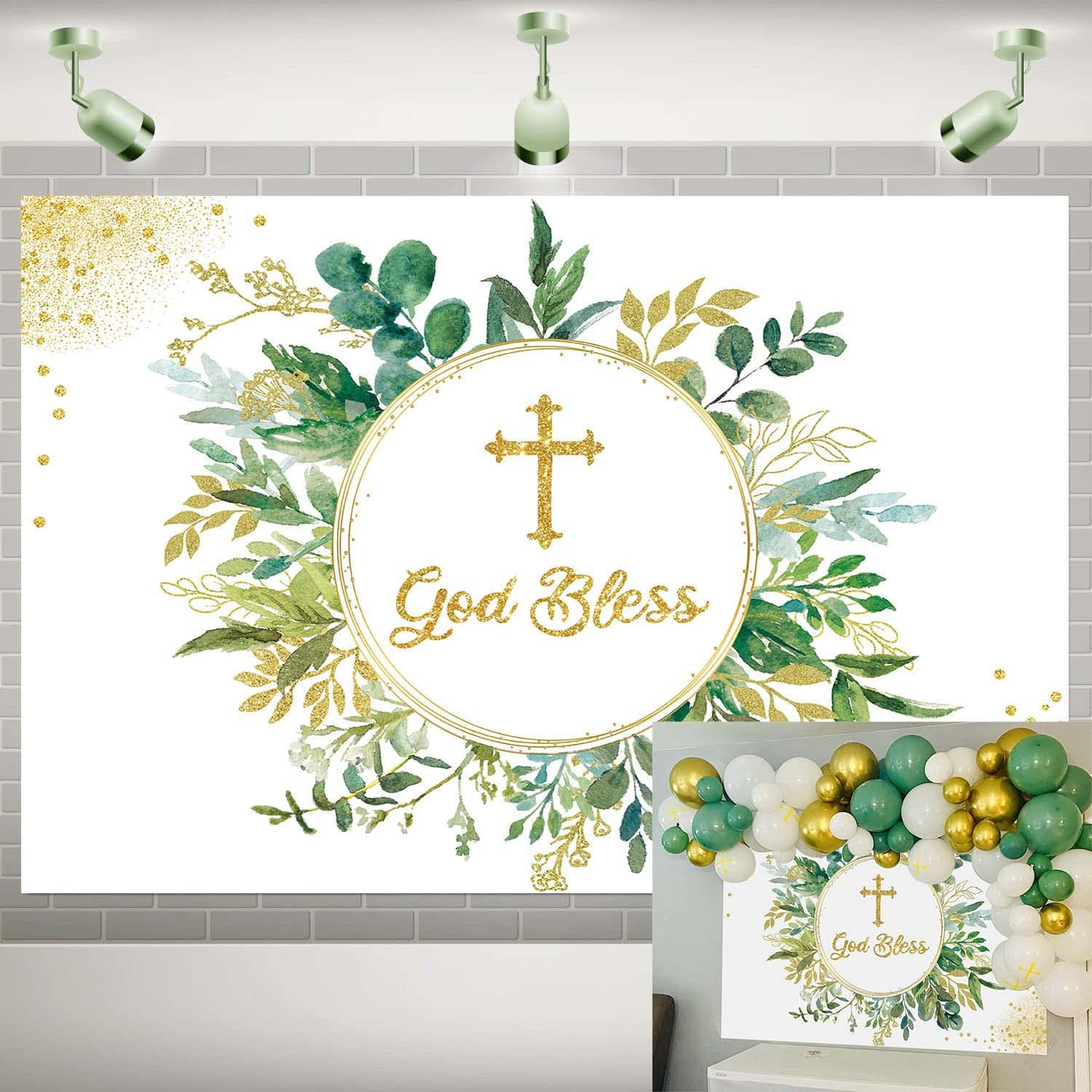 Baptism Party Backdrop - Green 8x6FT
