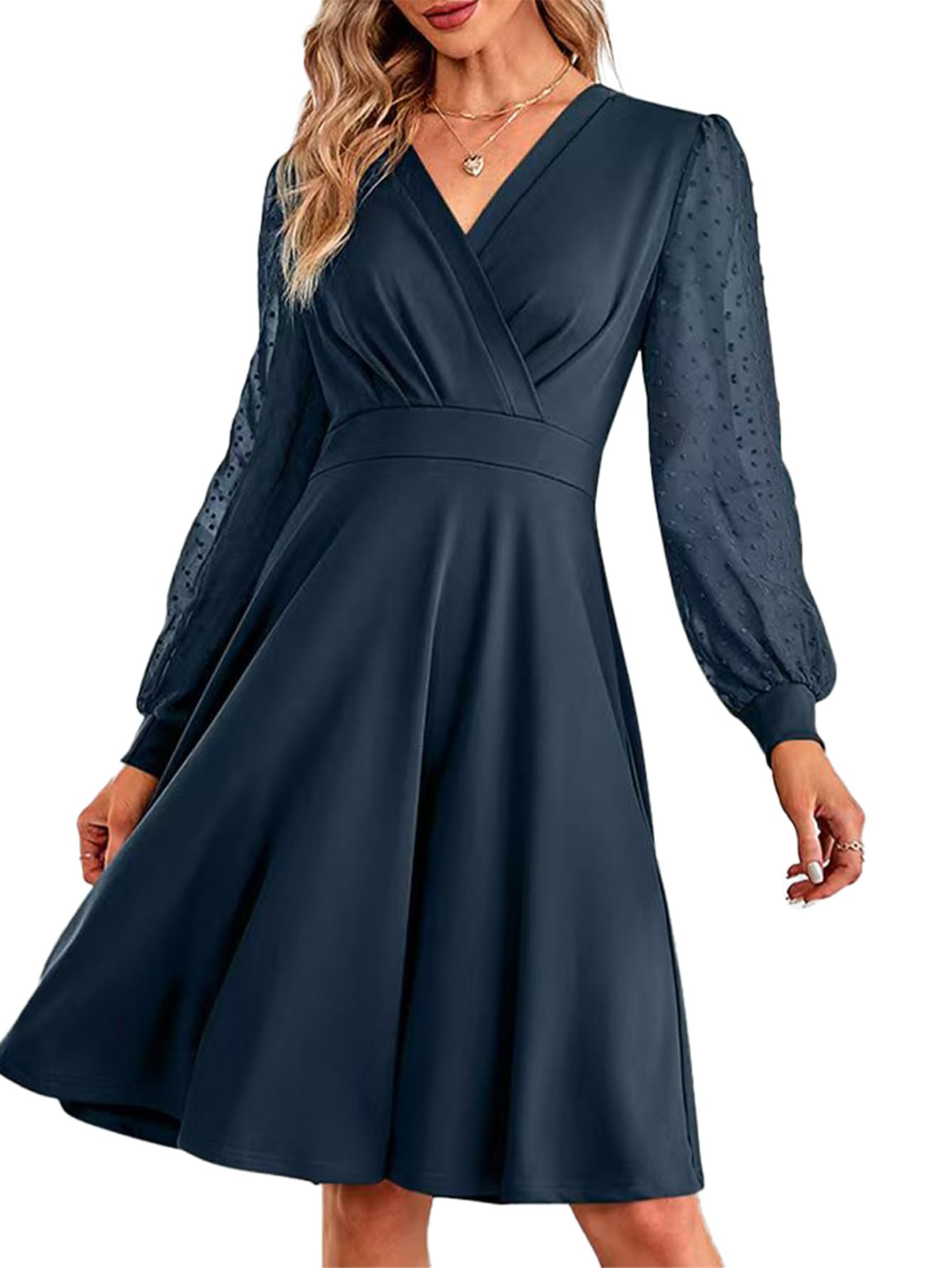 Women's V Neck Midi Dress - Navy Blue XL-image-ba3eae64-3623-49d0-b083-8c30f9b06123-137565