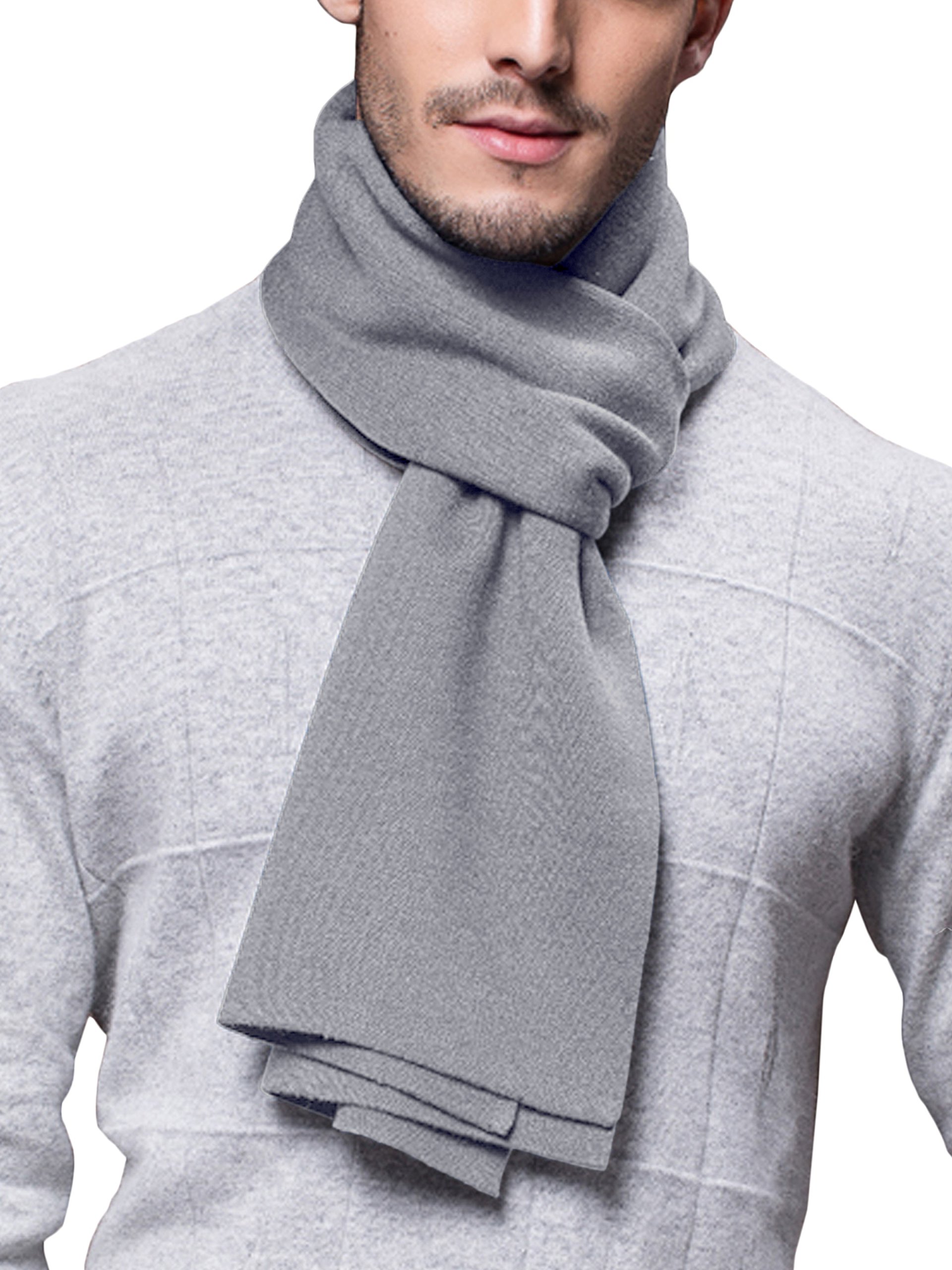 Men's Wool Blend Scarf - Plain Light Grey 180×30cm-image-97cdf3e7-20a5-4bd0-b525-1af2c0d0c07f-127174
