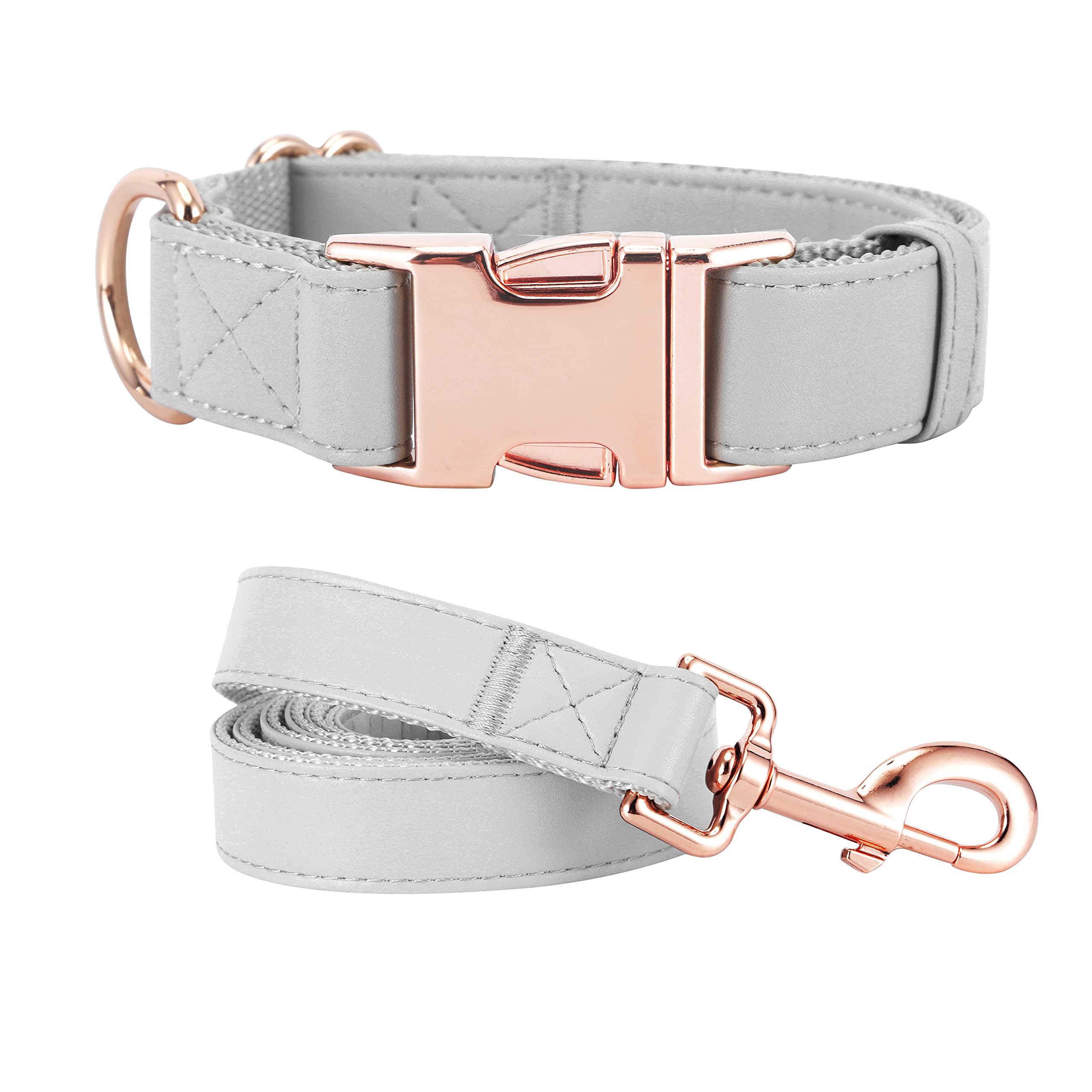 Vegan Leather Dog Collar & Leash Set - Grey L(15.4"-24.8")-image-b9f29ef4-0b47-4ffb-93b2-229e5f5ab255-125734