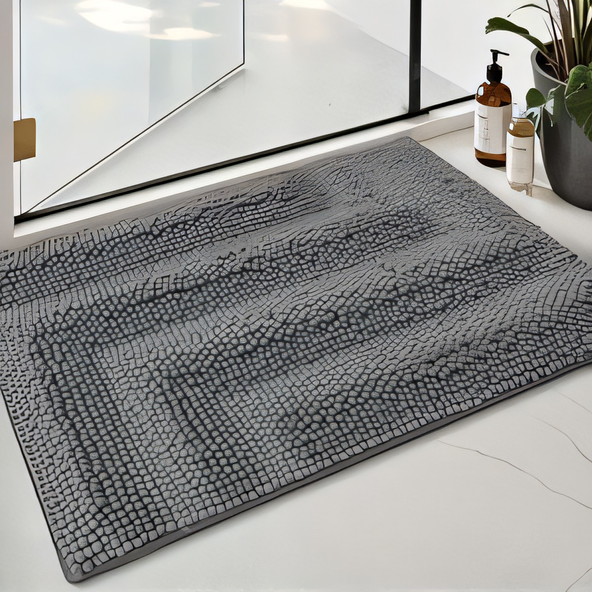 Chenille Bath Mat Washable Non-Slip - Grey 40 x 60 cm