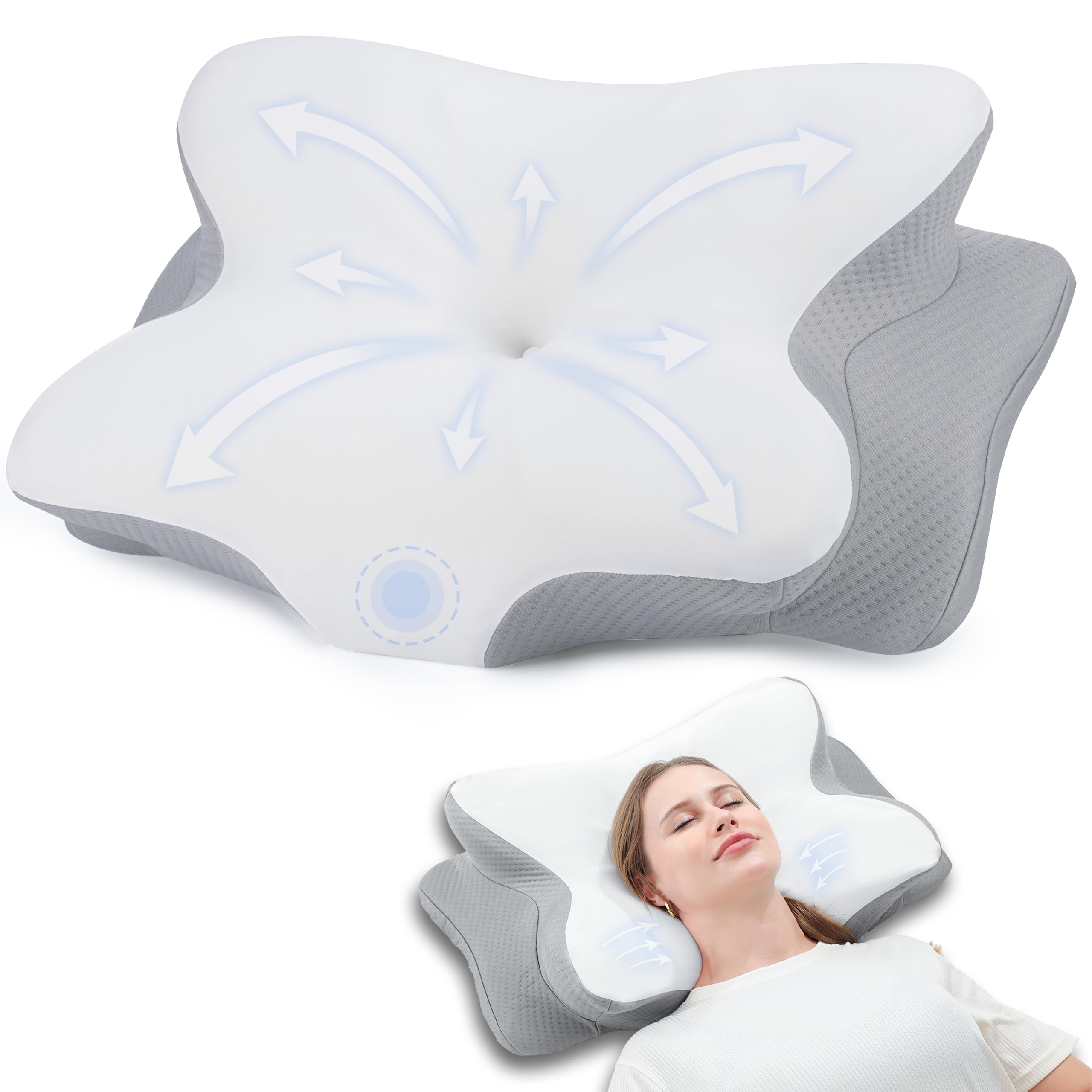 Memory Foam Neck Pillow Ergonomic - Grey 55x35x13cm-image-f97c12e0-526e-43ef-aa3e-293f4480ea06-137221