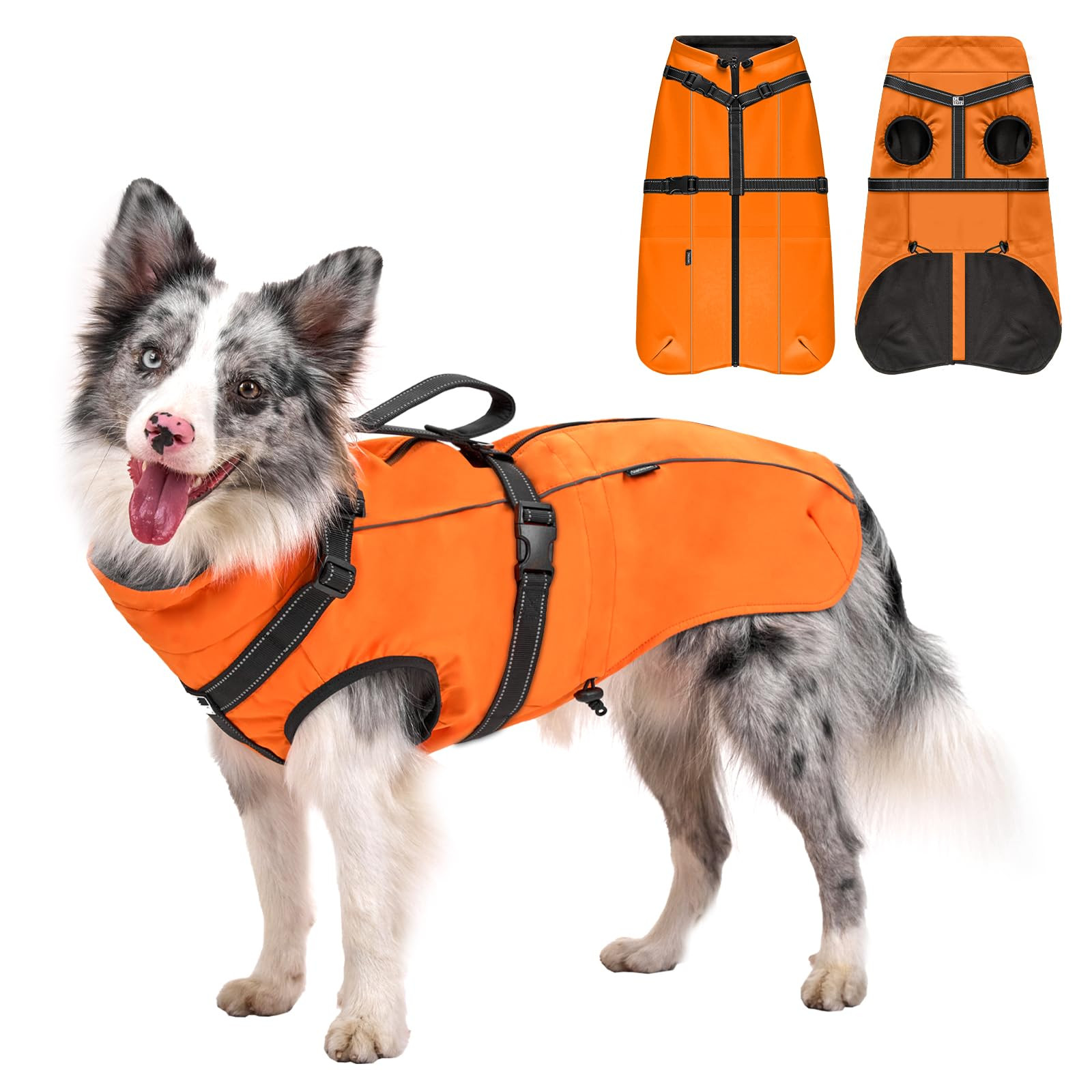 Waterproof Dog Jacket Fleece Lined - Orange M-image-488fe0af-63f8-4f96-a32b-faf78514a11c-268905