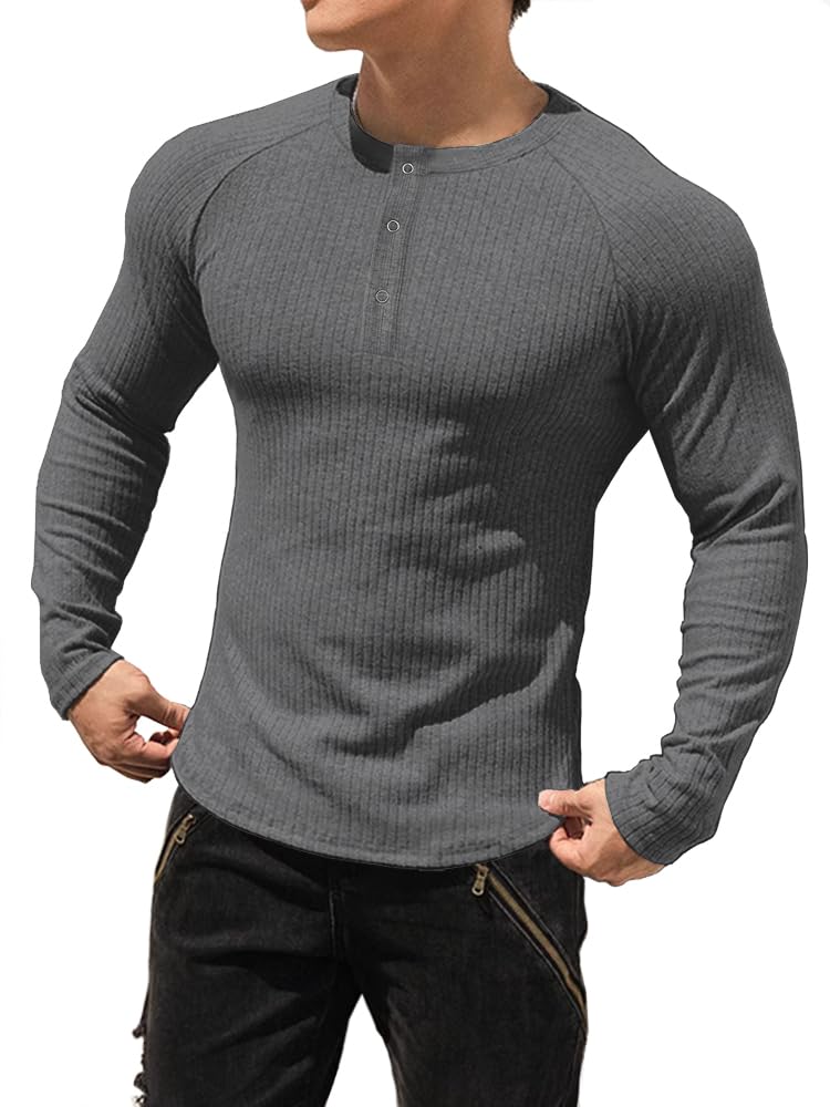 Men's Cotton Henley Shirt - Dark Grey XL-image-449ae0cd-a207-4cbb-8ff5-840b158cc190-127467