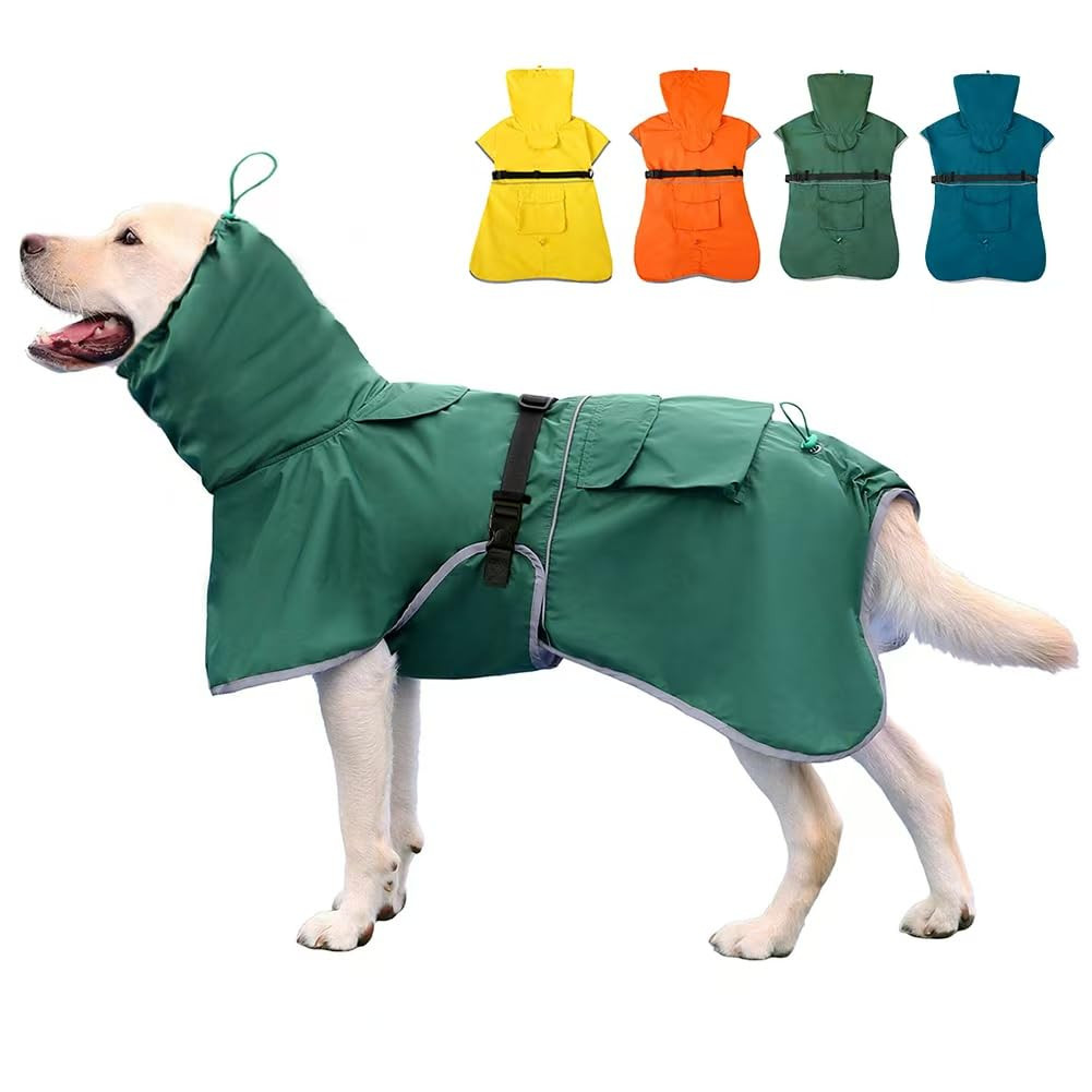 Waterproof Dog Raincoat with Hood - Green XL-image-f6671a8c-7184-4769-91bd-0281086832cf-268406