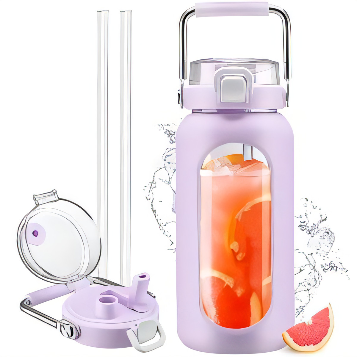 Glass Water Bottle 1.8L with Straw - Purple 1800ml-image-29c84cfb-d0a5-43dd-a9f6-a5006e455700-95225