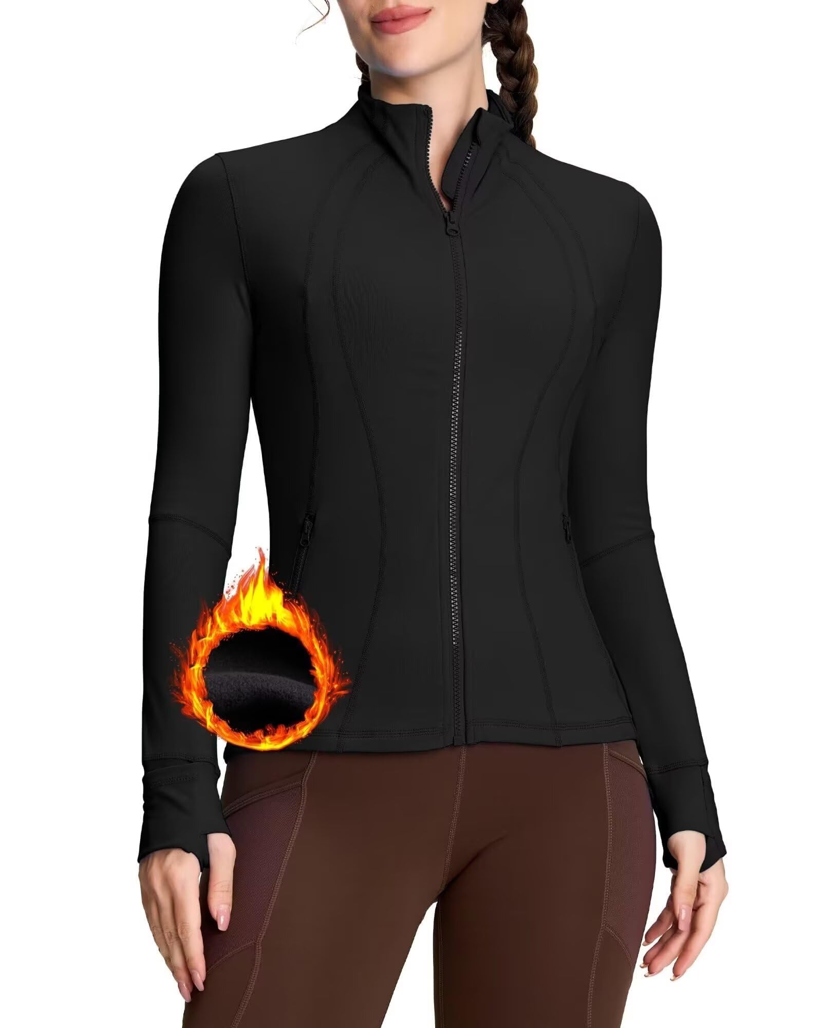 Women's Slim Fit Running Jacket - Black Fleece-lined XL-image-953daaa7-39aa-455b-98bd-e7497fd1fc2e-264266