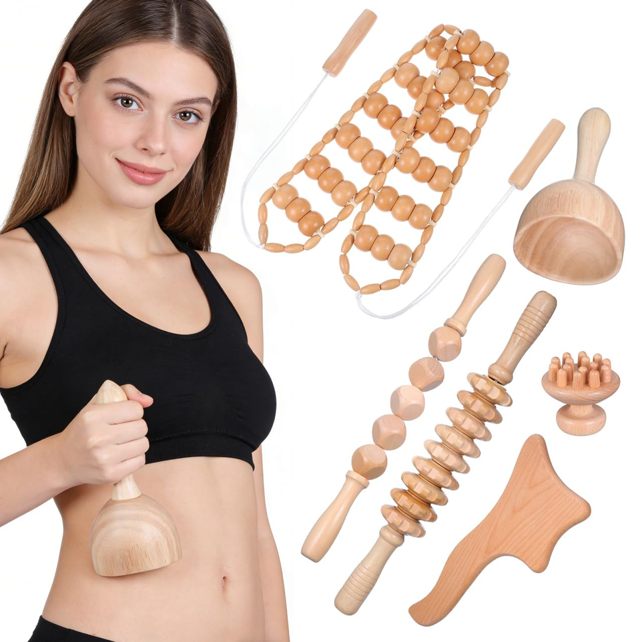 Wooden Massage Tool Set 6-Piece - Khaki R219B9FA10O23009X-image-a4233f0a-d534-42c0-8b9b-3807eeb1ac04-268295