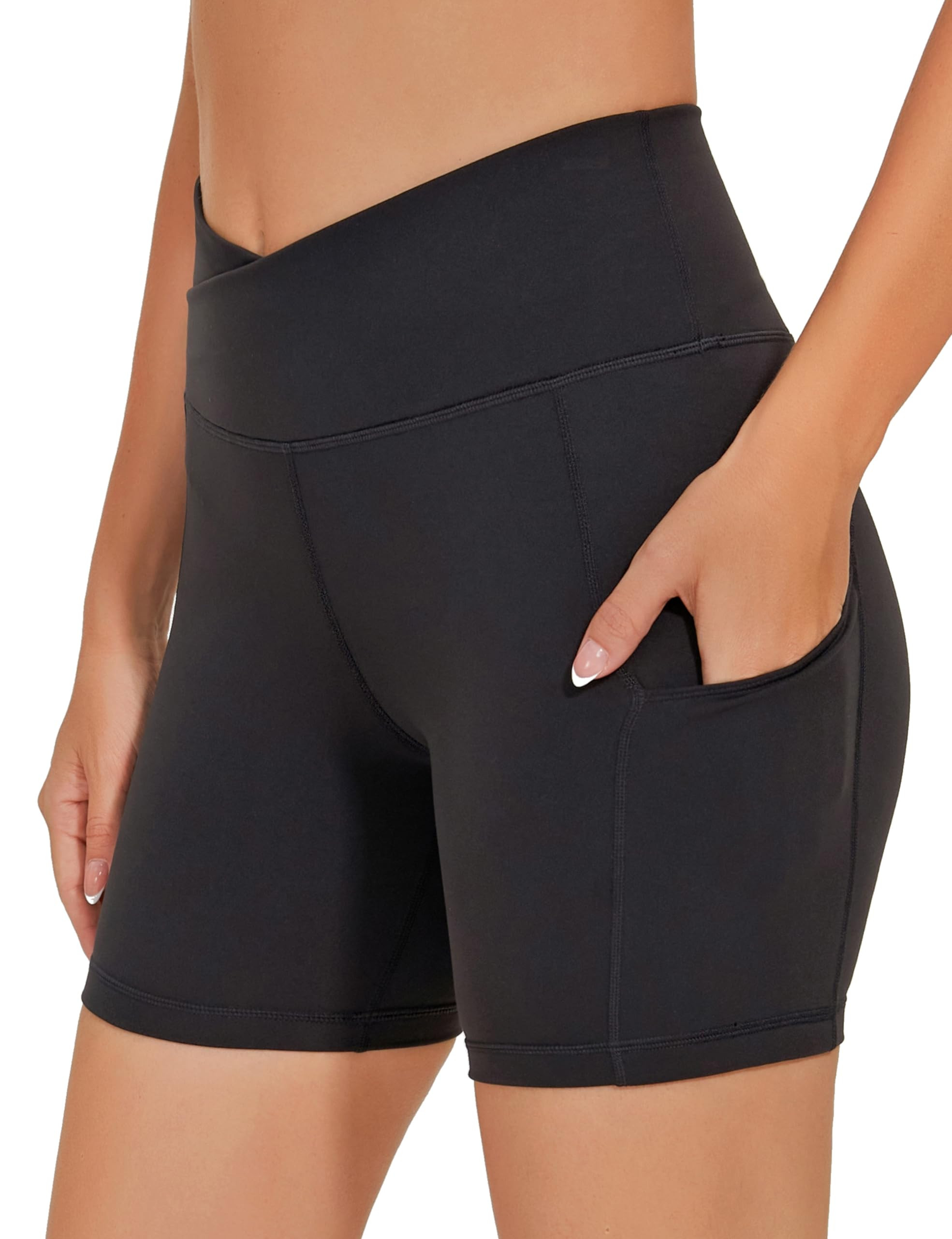 Women's Yoga Biker Shorts with Pockets - Black XL