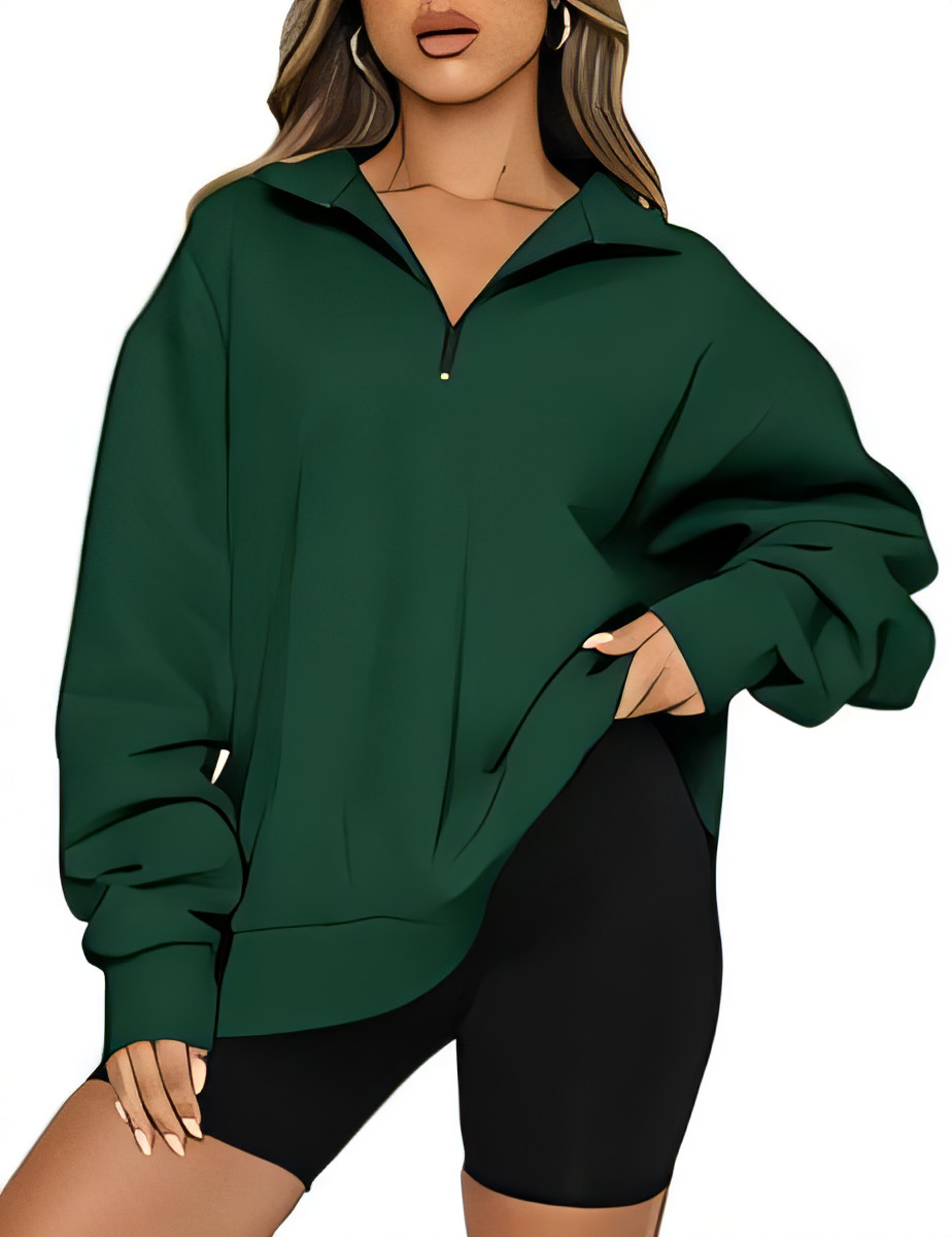 Women's Oversized Quarter Zip Sweatshirt - Green S-image-7723a05b-ecf9-44d6-a4ff-93af343bc857-115623