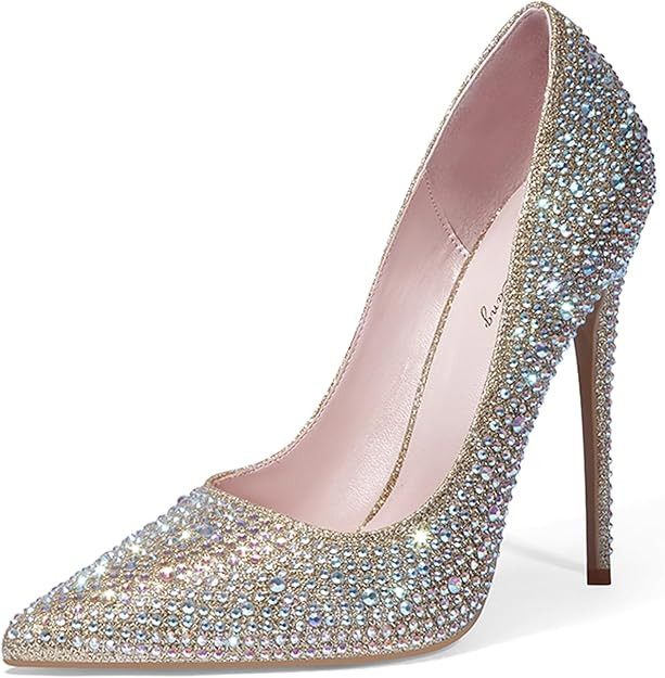Women's Rhinestone Stiletto Heels - Gold 4.5 UK-image-f5b91e93-ed6d-4119-89f8-47b4ef732fa9-4615