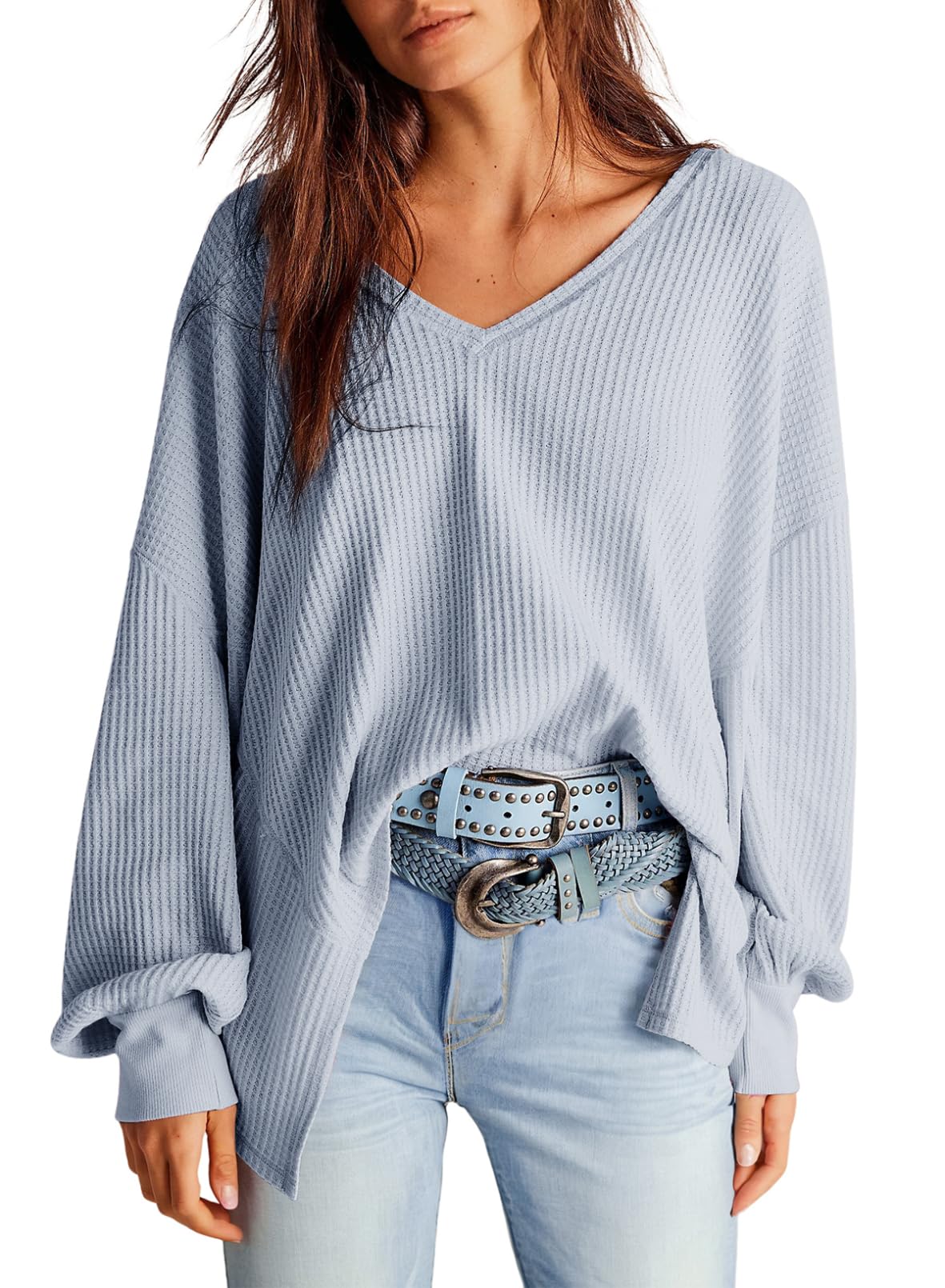 Women's Waffle Knit Top - Beau Blue S-image-a91b2779-08d5-40af-b4ad-5eb702b1e116-127429