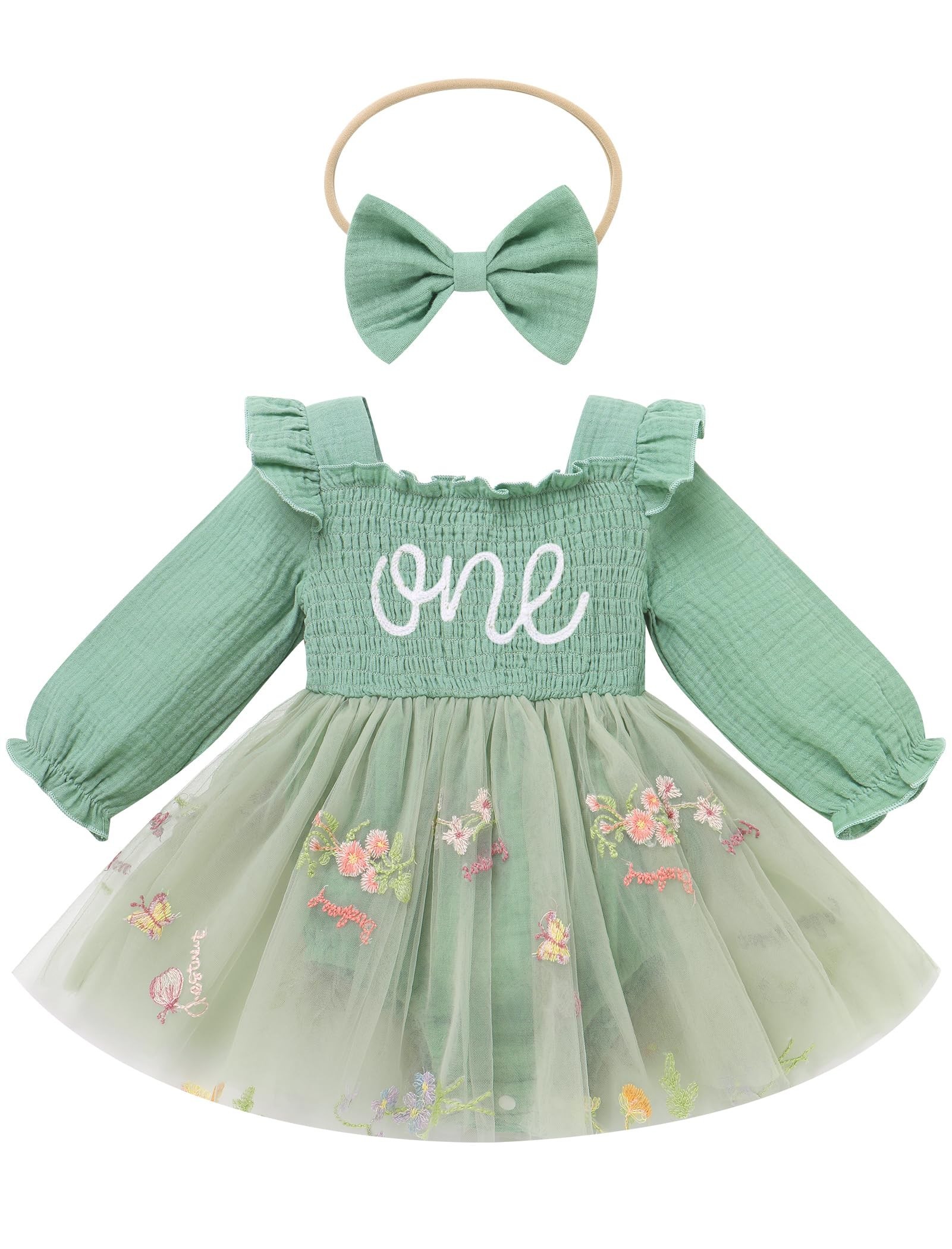 Baby 1st Birthday Tutu Romper Set - Green 9-12 Months