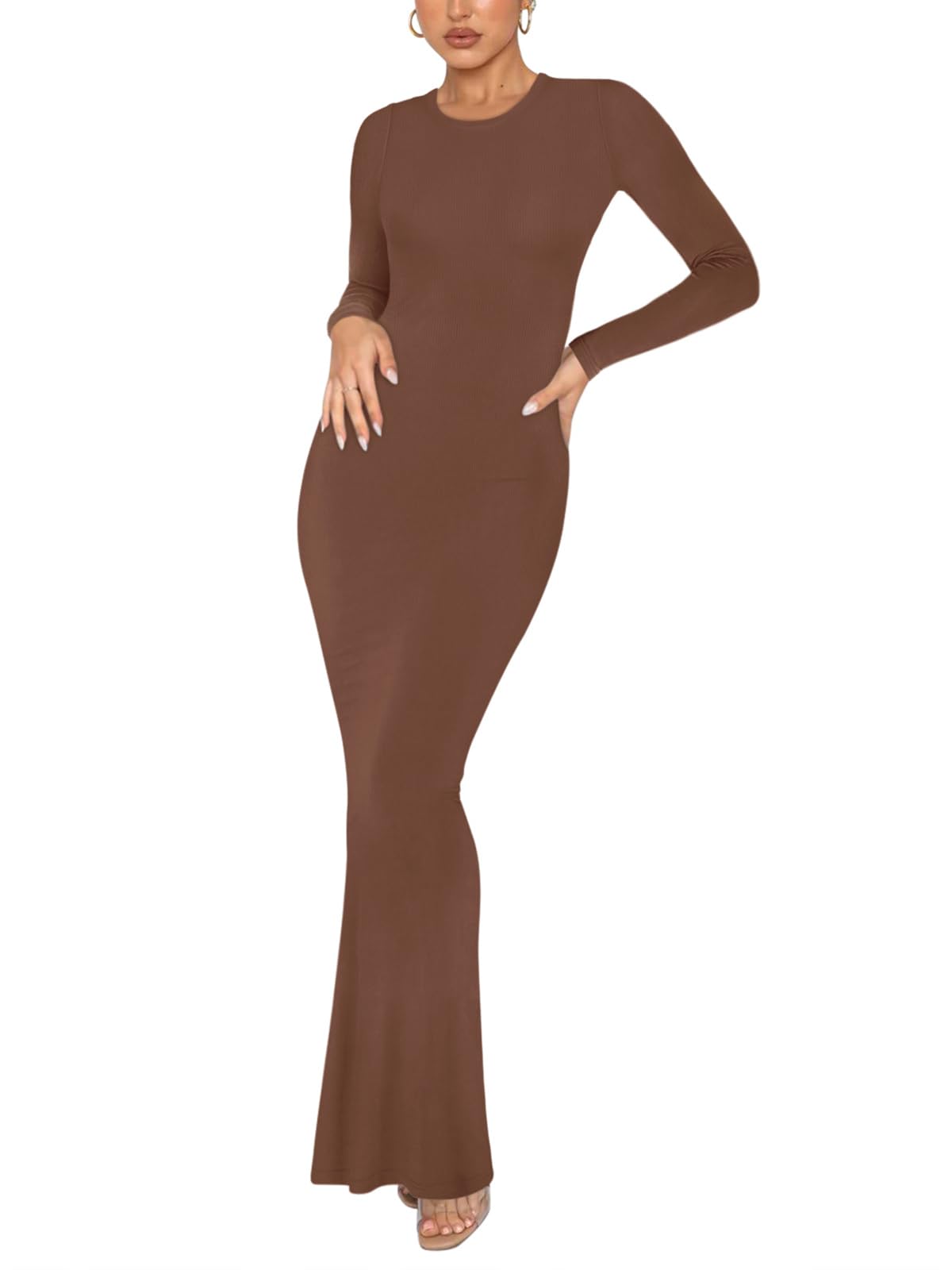 strapless open back dress Maternity Ribbed Bodycon Maxi Dress- Burgundy main image 0