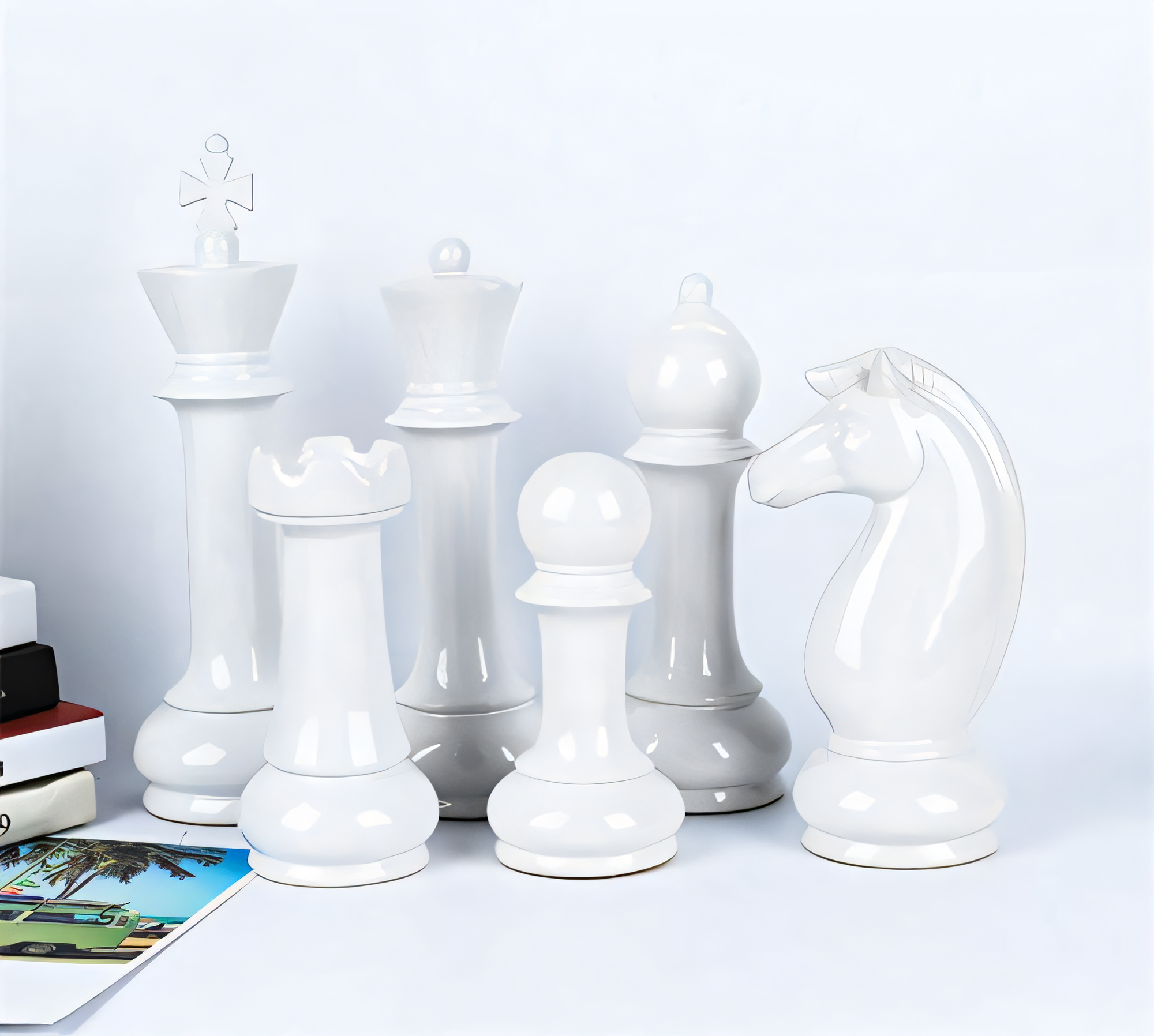 Unique White Ceramic Chess Piece Horse Queen Art Figures - 6pc Table Ornament Set-image-46e73a74-586a-44d8-ad3b-2f183b0379f1-47130
