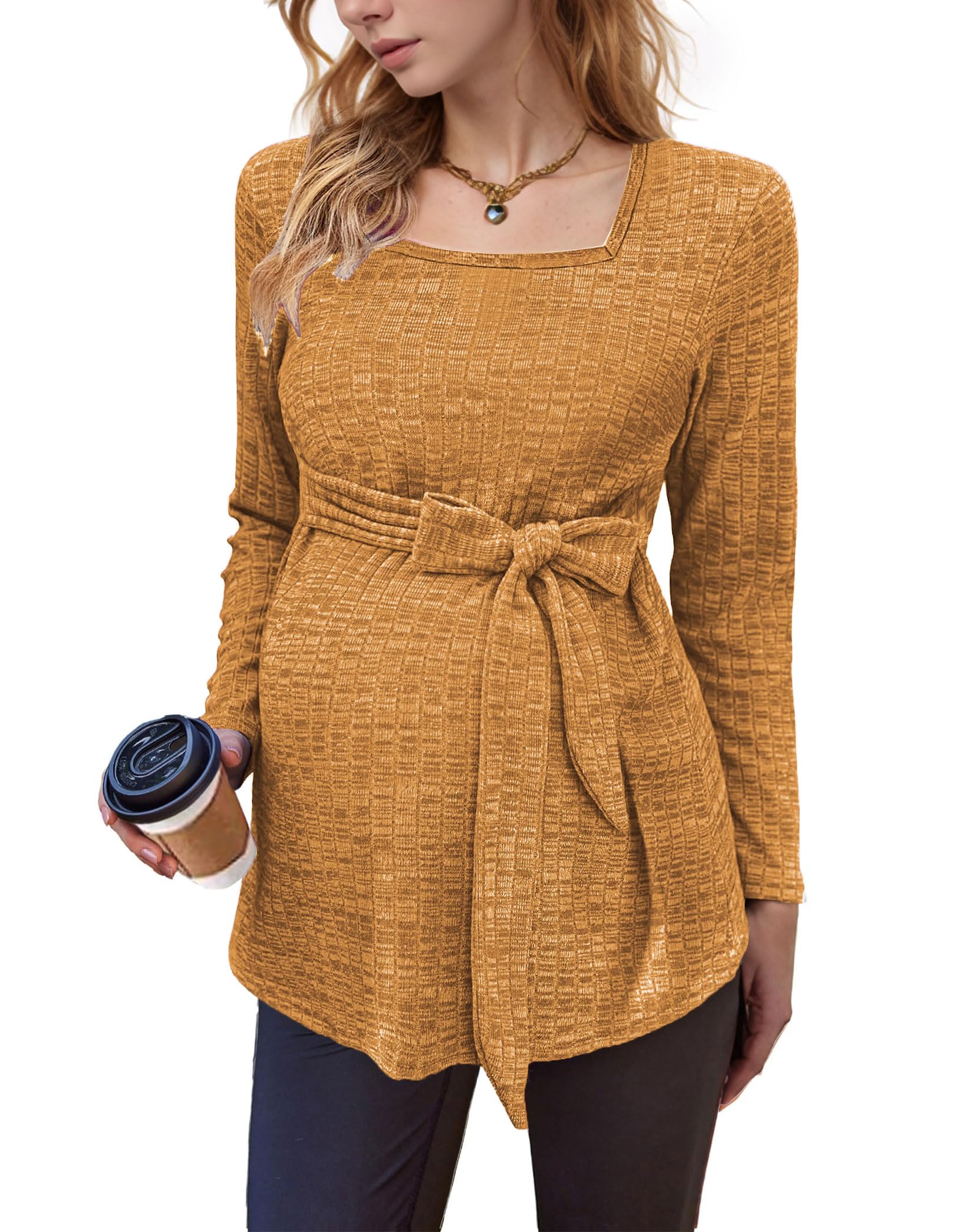 Women's Maternity Knit Top - Brown1 S-image-29b935be-8e91-4010-a369-7d3d9636487a-125634