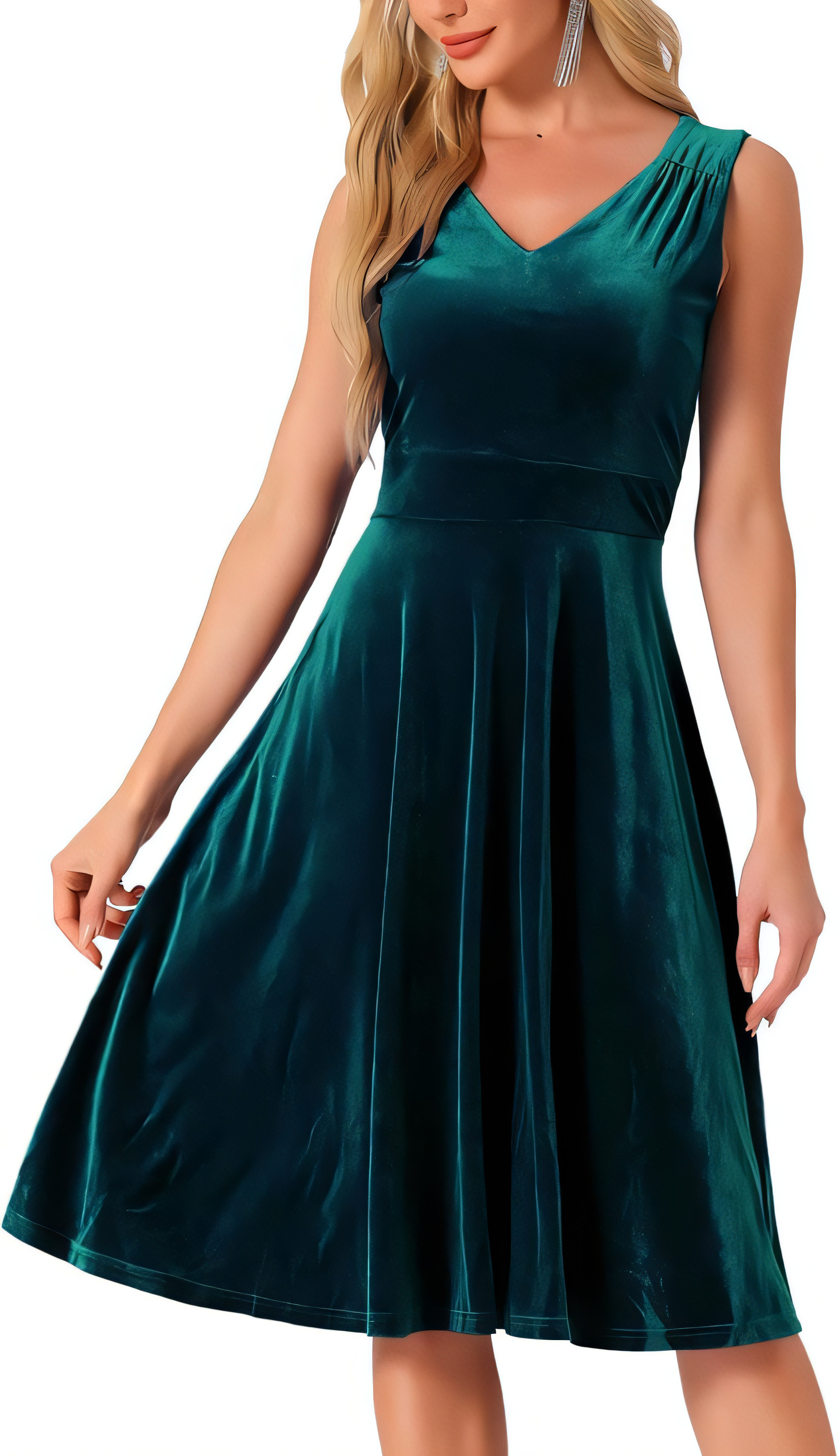 Velvet Pleated Cocktail Midi Dress - Green XL-image-360dade4-360c-428d-bddd-539999b8bd2a-115476