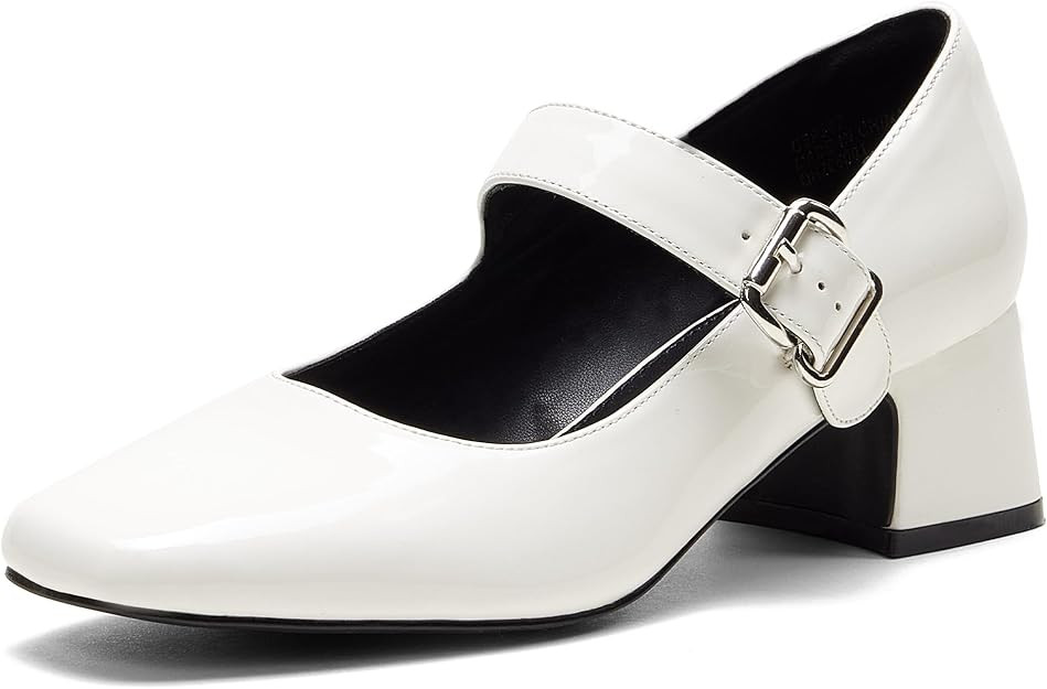 Low Block Heel Mary Jane Shoes - White 7 UK-image-b25a5401-5597-4355-a86f-a4150b590758-85859