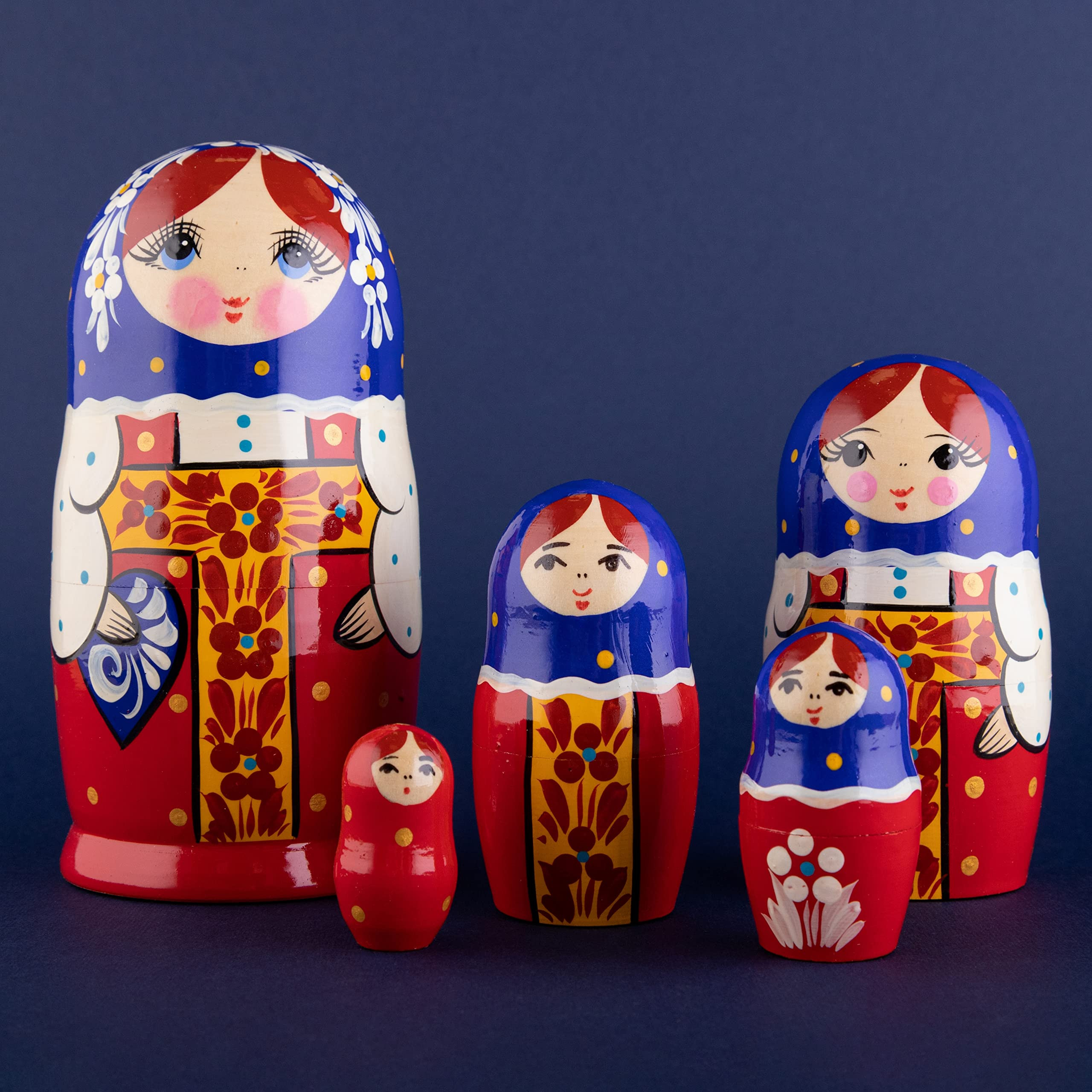 Wooden Matryoshka Nesting Dolls Set Of 5 Handmade Folk Art