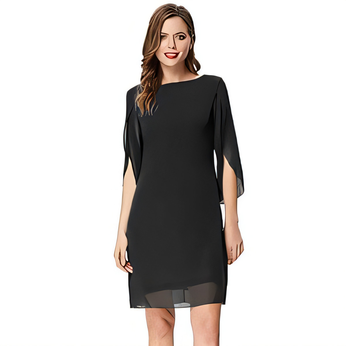 Elegant Chiffon Dress - Black XXL