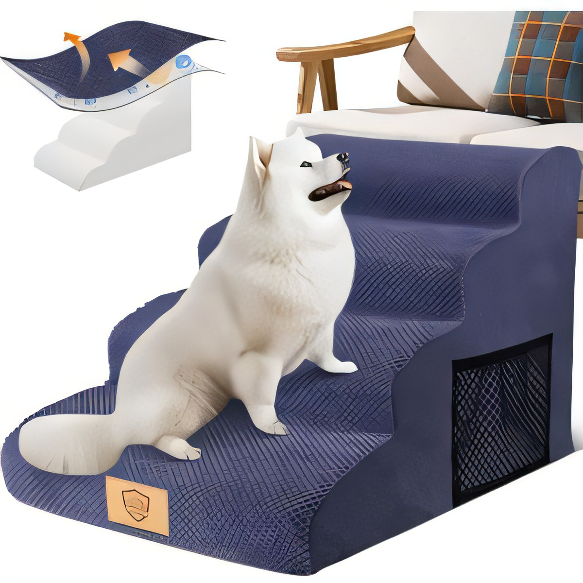 4-Step Dog Steps for Sofa & Bed - Blue, 73x40x51cm-image-a6b26768-c848-43c8-92bc-44302cc26b1a-92750