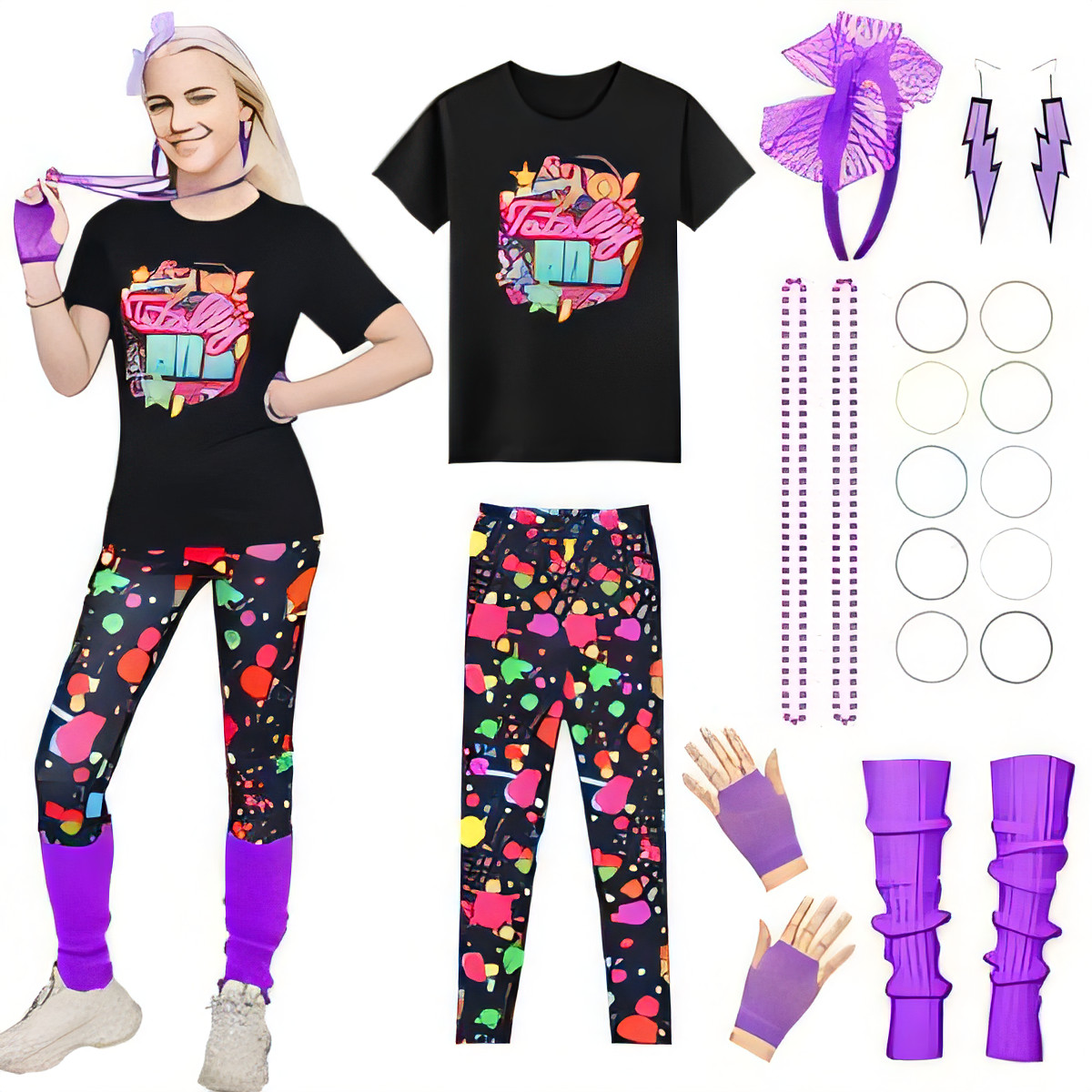 80s Fancy Dress for Women - Size L Purple-image-9c7b4ff8-c073-4bc0-8500-dd753ce6a726-91469