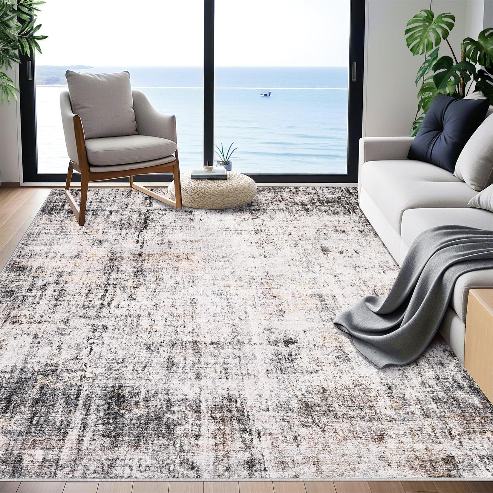 Vintage Area Rug Washable Non-Slip - Grey 240x340cm-image-5514a83f-661c-40a5-a2e6-cb9494a332c4-3315