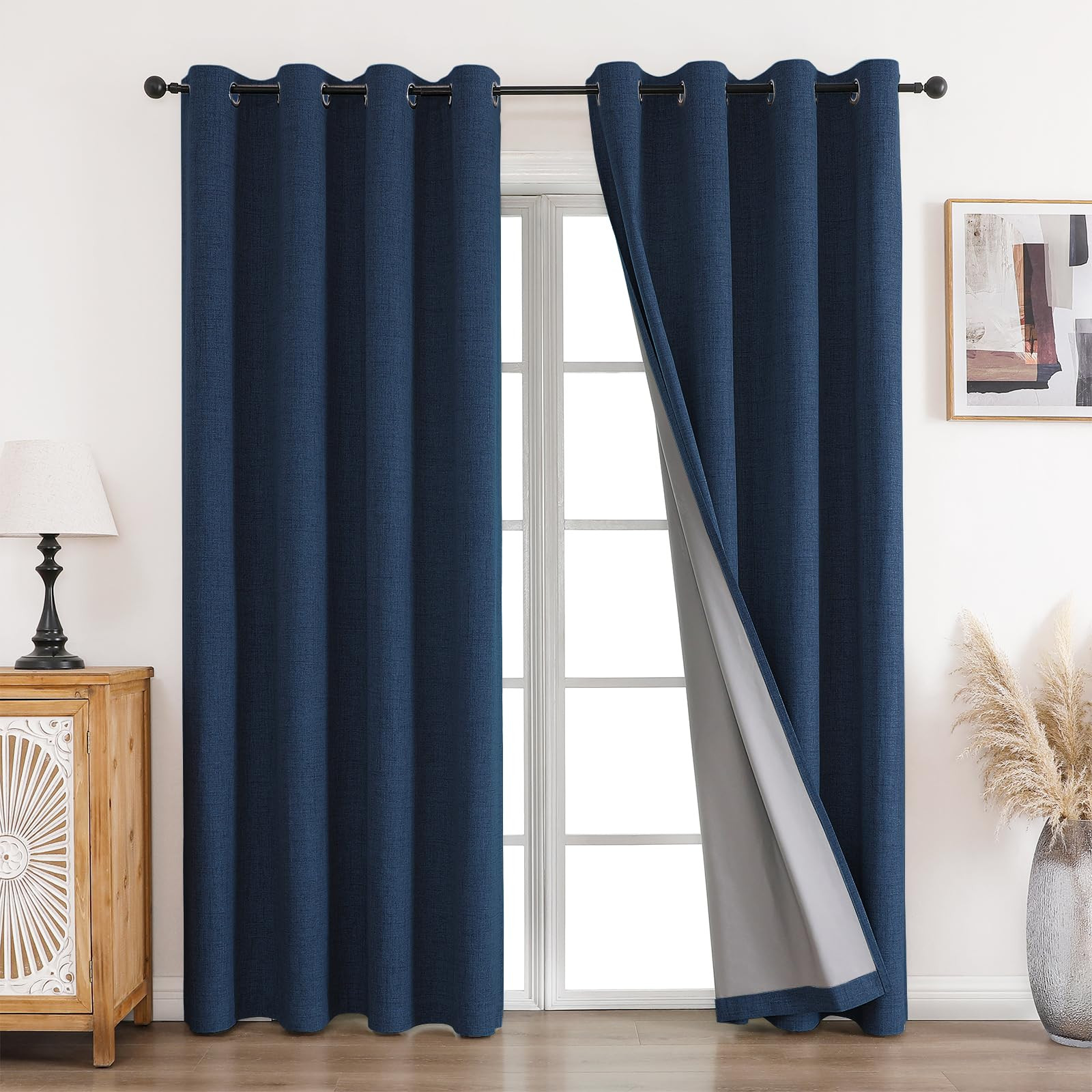Thermal Blackout Curtains 2 Panels - Blue W 52" x L 90"-image-f487e450-6433-43f7-a7ab-2d7ae70502b2-138027