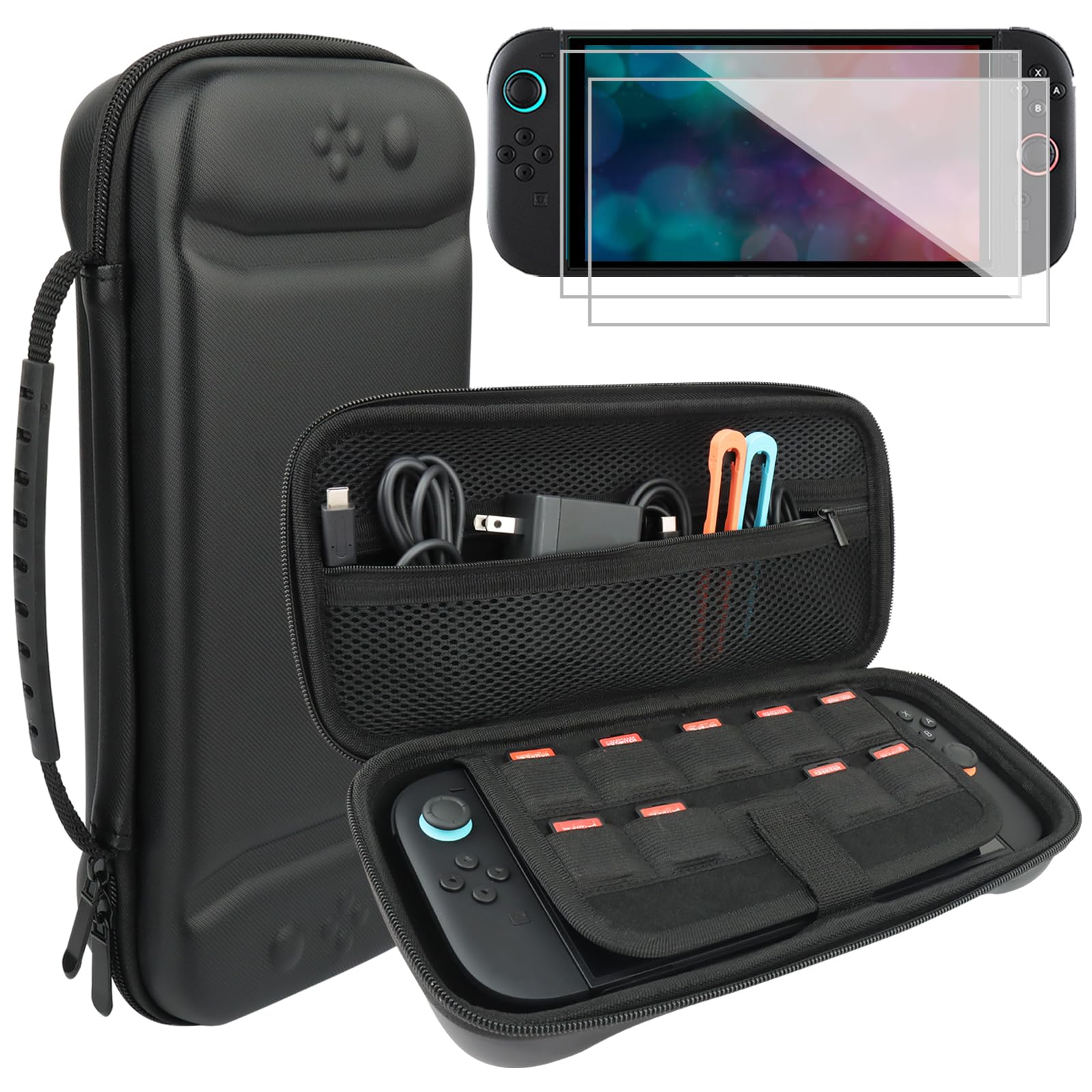 Switch 2 Carrying Case & Screen Protectors - Black-image-d00da490-d611-4318-8542-10b78a51d30c-129365
