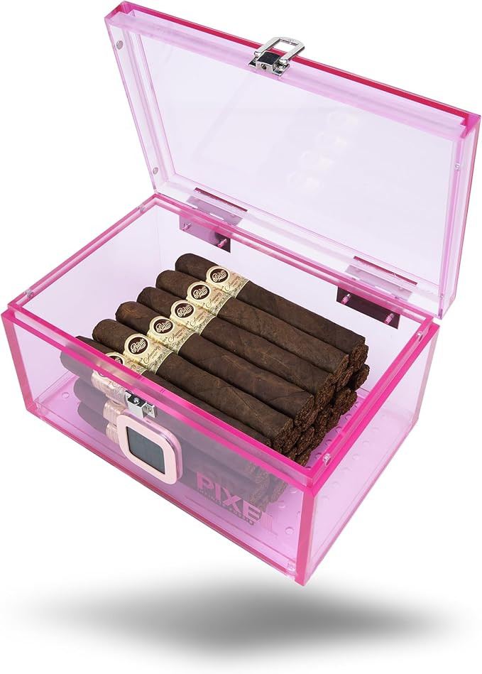 Acrylic Cigar Humidor with Hygrometer - Pink-image-08533594-faf9-4ad6-a36e-754c75357850-110138