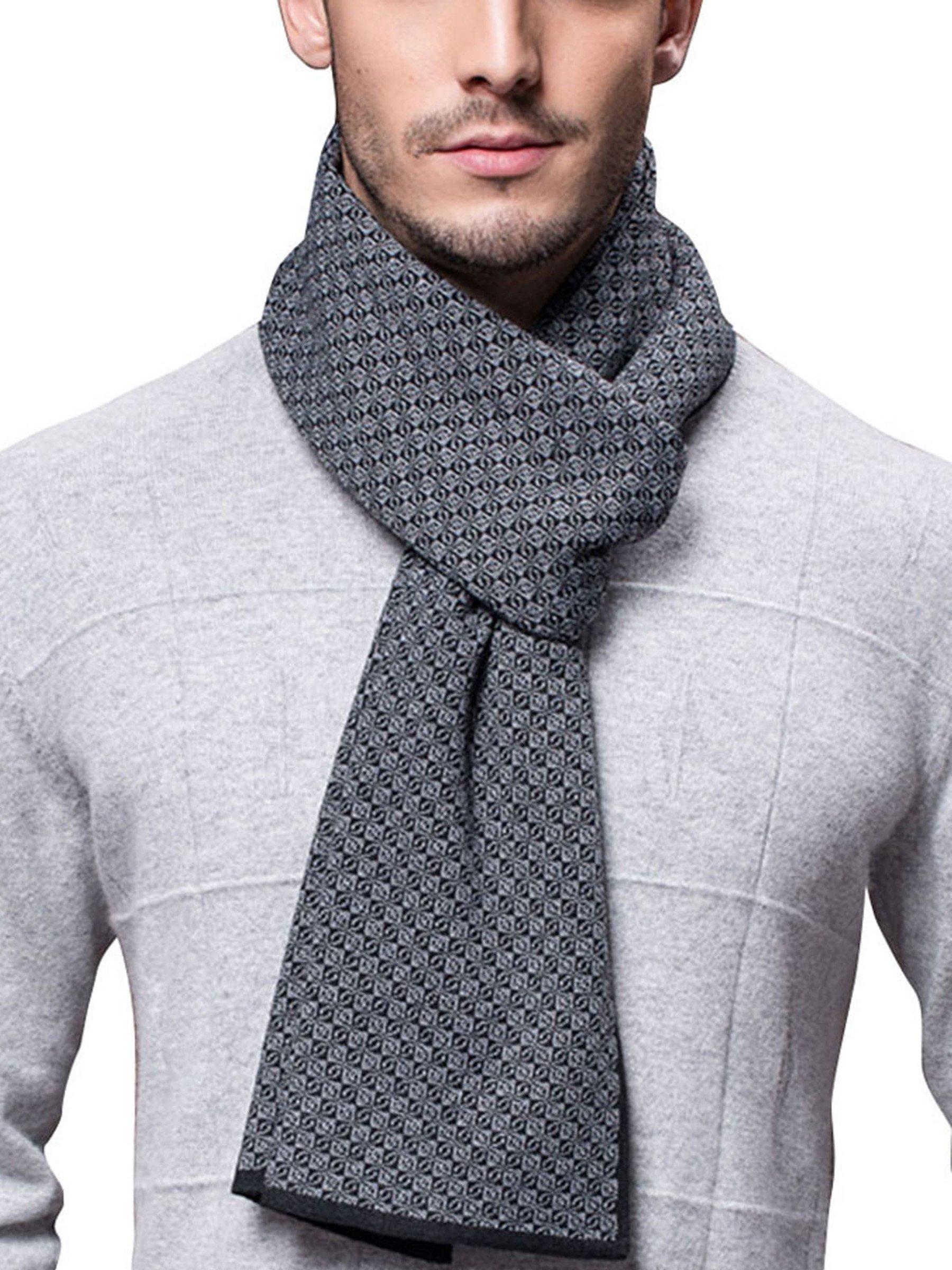 Men's Wool Blend Scarf - Grey Check 180×30 cm-image-f6d44014-5cbf-41a2-8c9d-e550cfdfe93f-264270