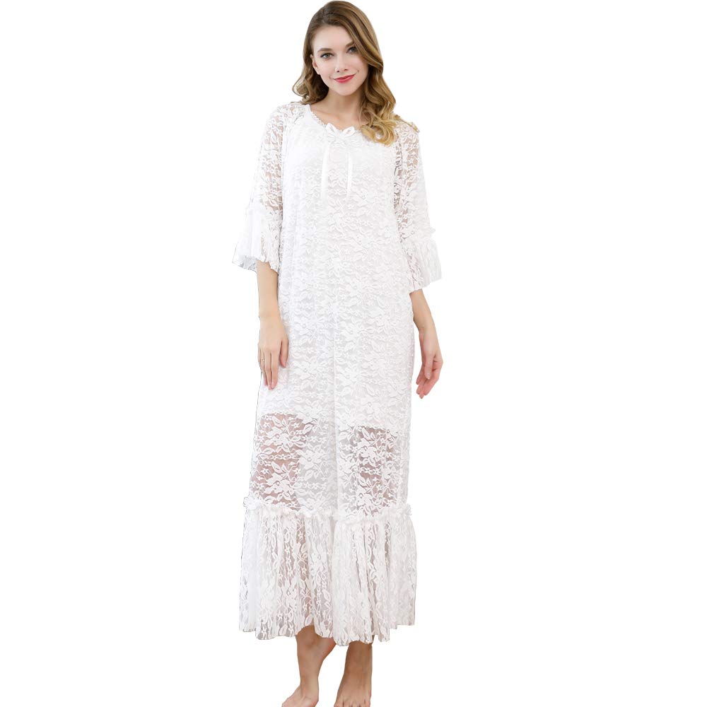 Women's Lace Nightgown Cotton Sleepwear - White L-image-86333fb9-c669-4cf5-a8fc-3677b6dcc620-126958