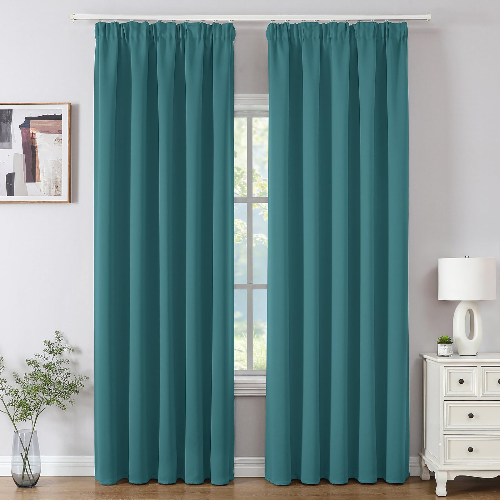 Blackout Pencil Pleat Curtains - Peacock Blue 55x96 Inch
