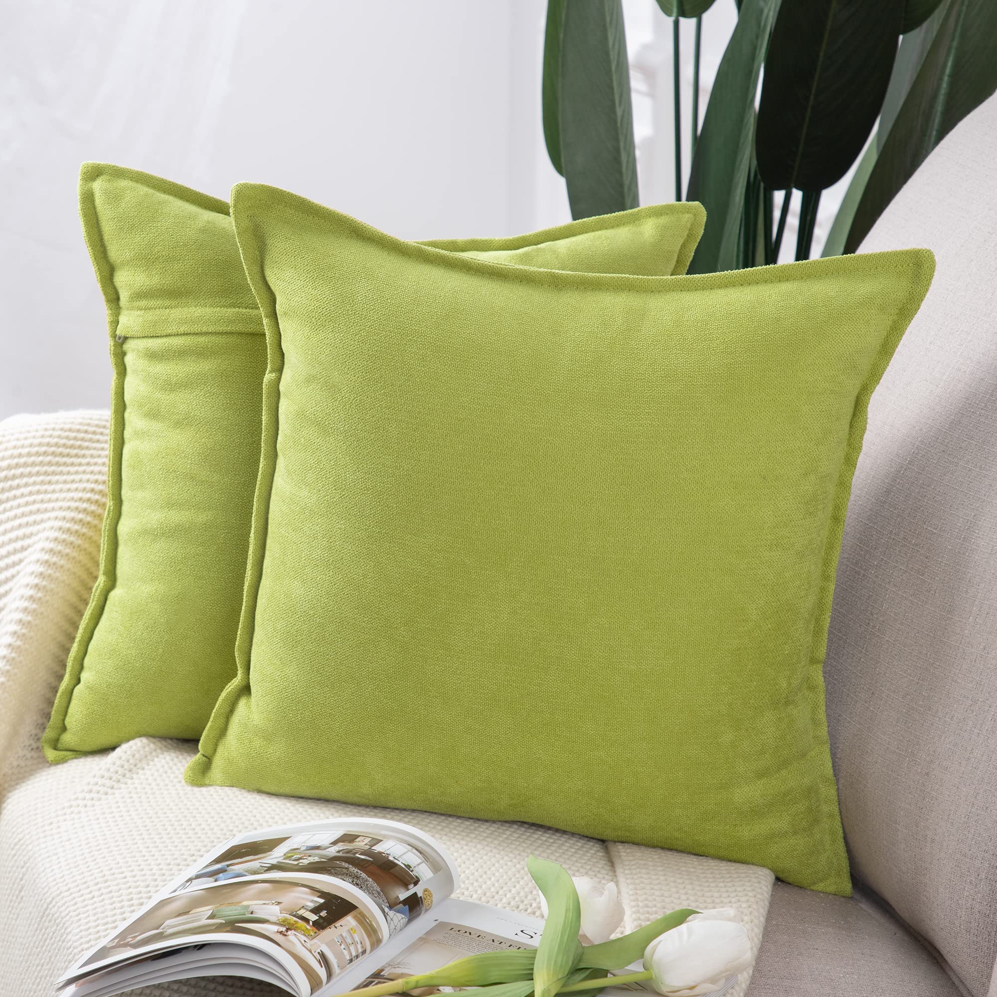 Chenille Throw Pillow Covers Set of 2 - Green 60x60cm