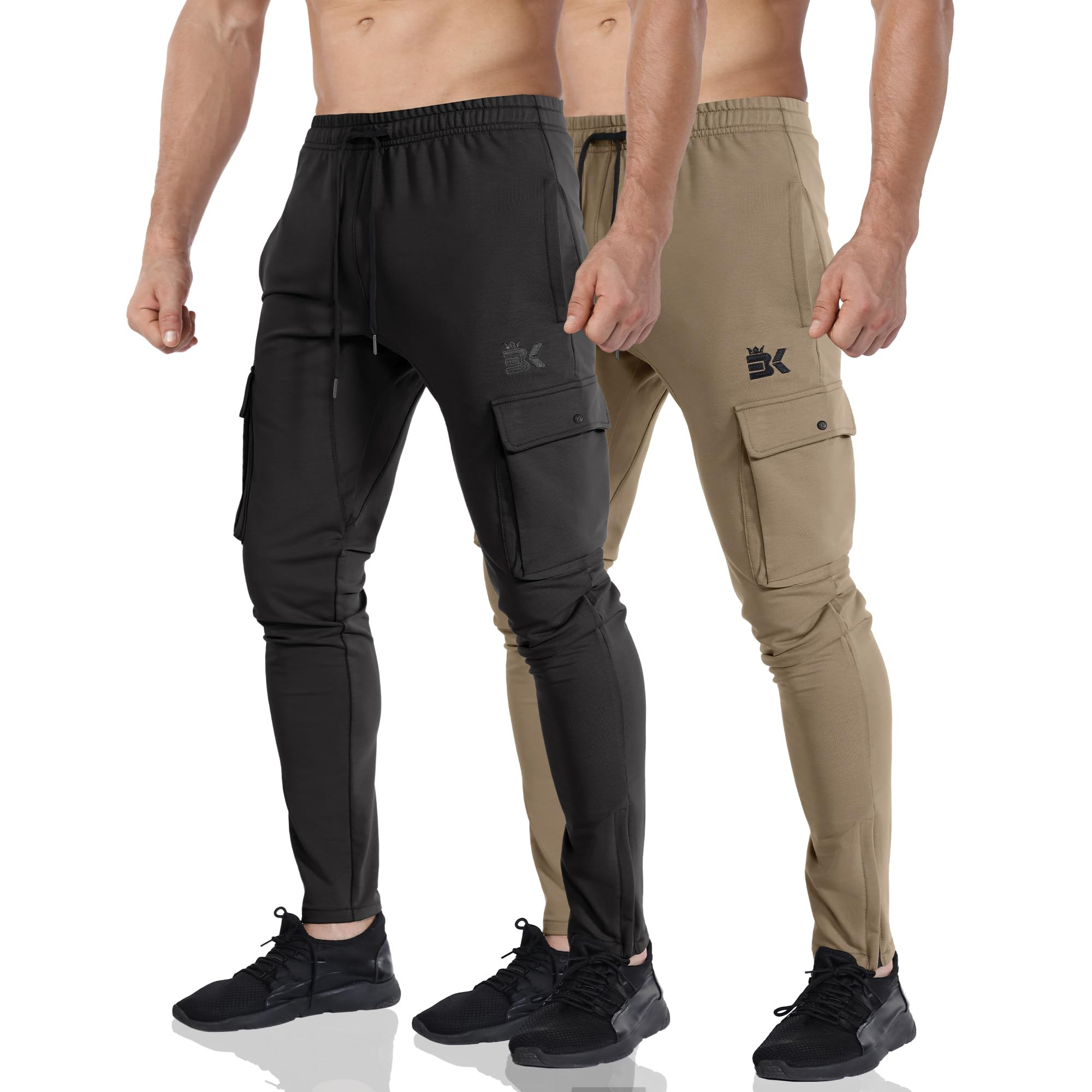 Men's Cargo Gym Joggers 2-Pack - Black/Beige Small-image-9a0df794-c4ed-42c8-b4ff-9649a3548bdc-268980