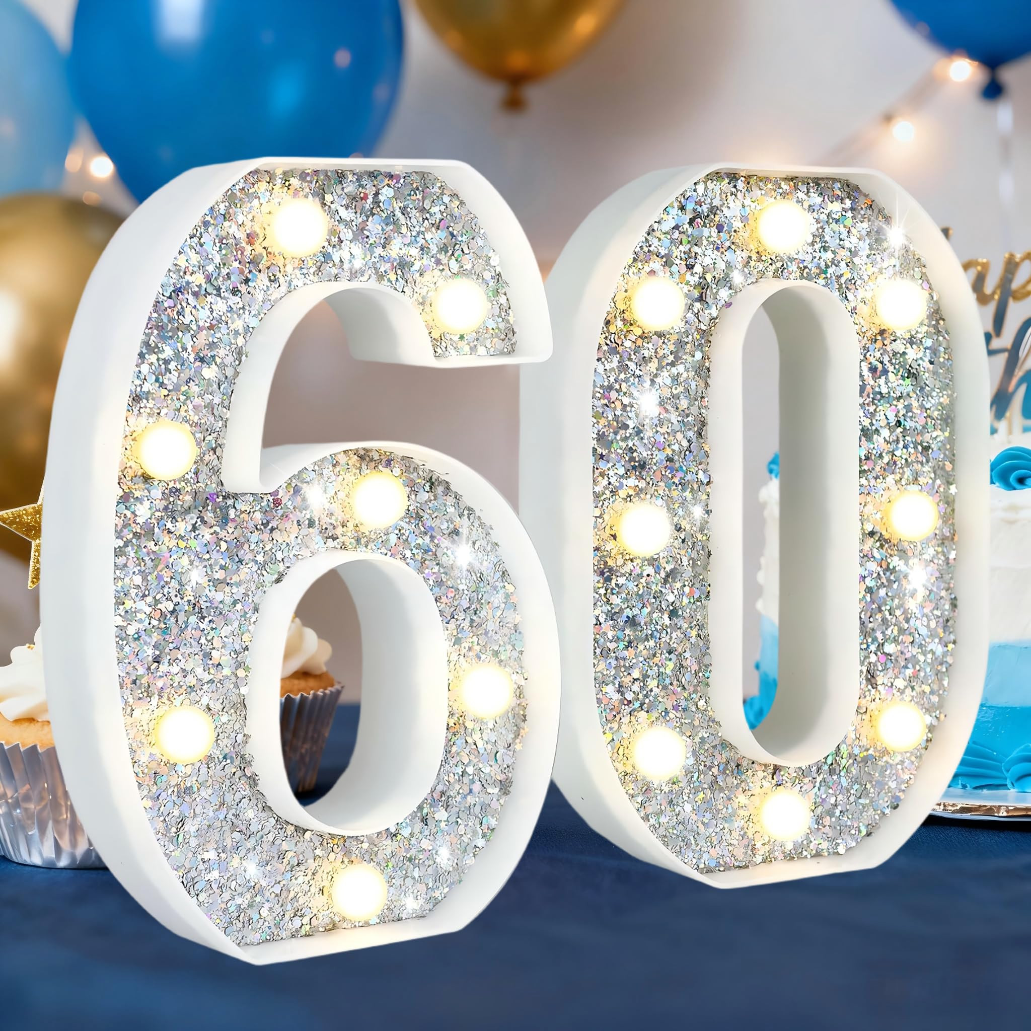 LED Marquee Number 60 Light Up Sign - Silver 8.86 Inch-image-a101c7ca-287a-427f-b865-932a301c4c10-268894