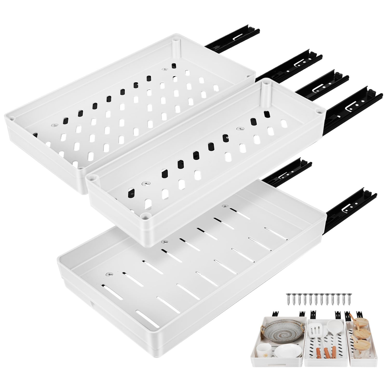 Pull Out Kitchen Shelf Organiser - White 41.50x25.00x6.00cm