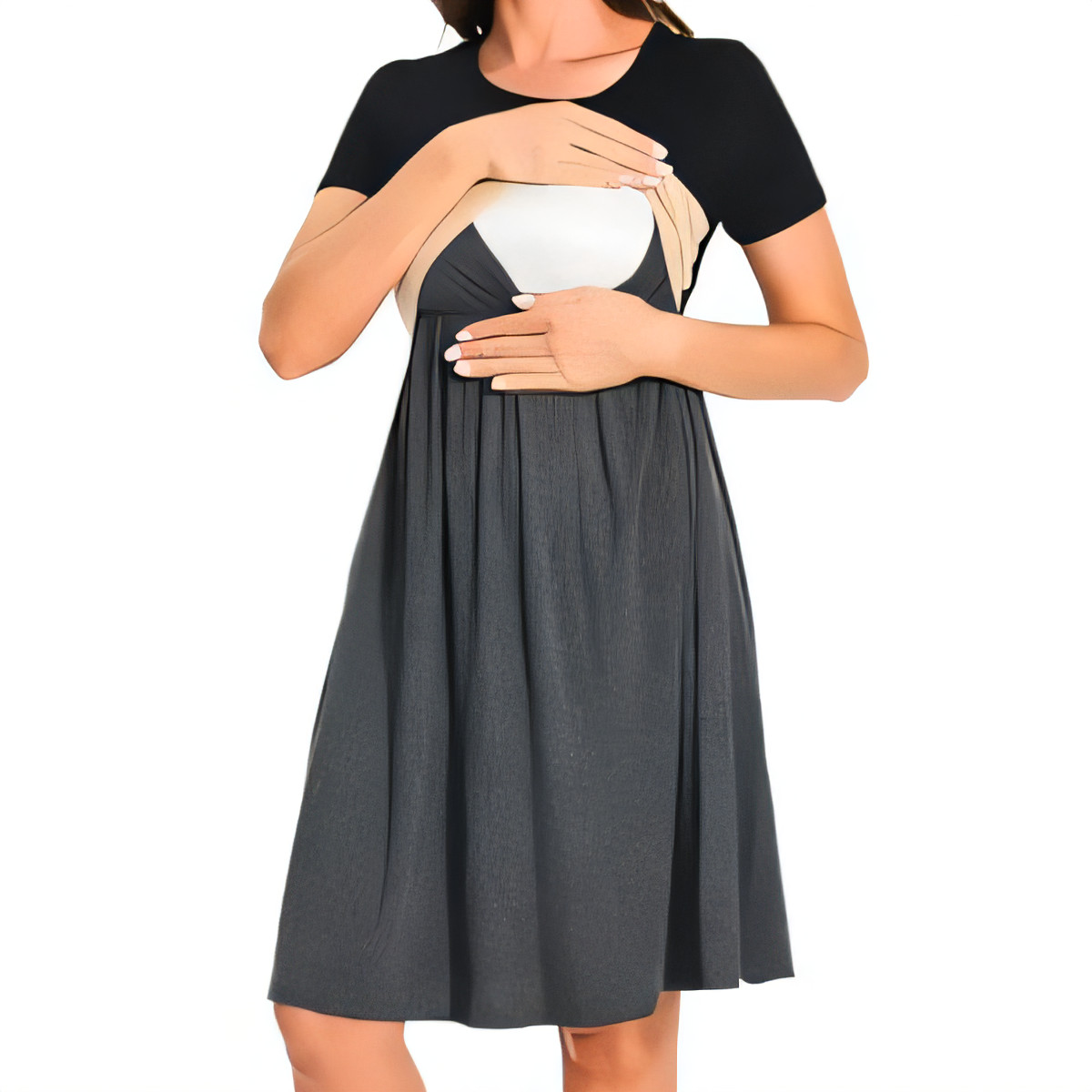 Stylish Women's Nursing Dress with Short Sleeves, Khaki XXL-image-f231bf6d-0d1d-425f-9667-937efd0c20e4-78204