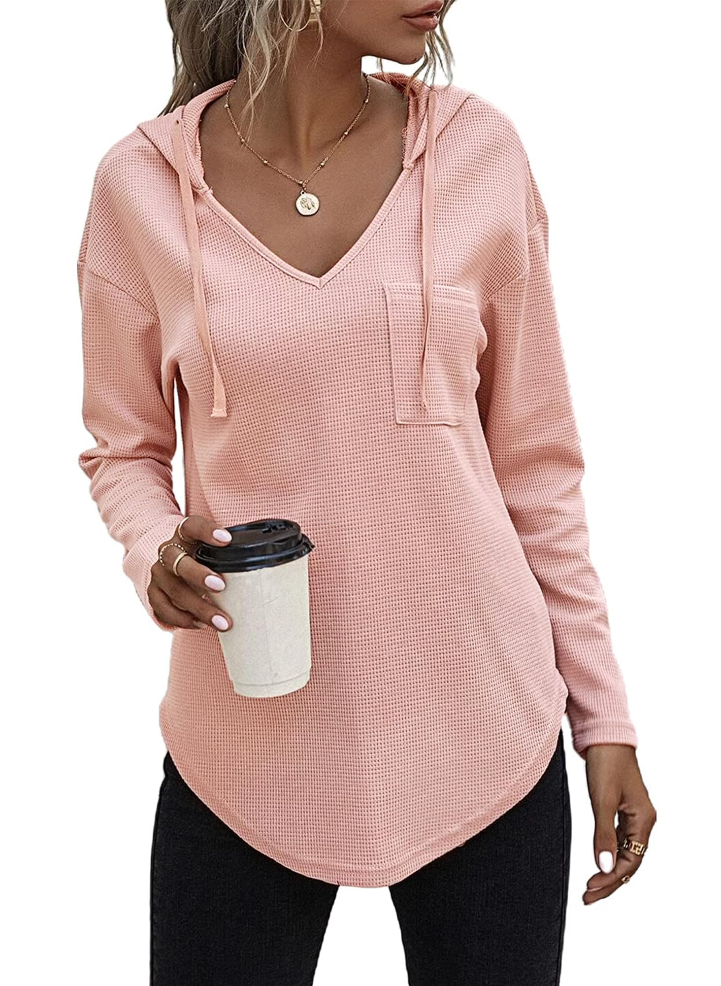 Women's Waffle Knit Hoodie - Light Pink XL-image-7b11b048-e609-4230-8bc6-3b6c9bbdc0e1-138163