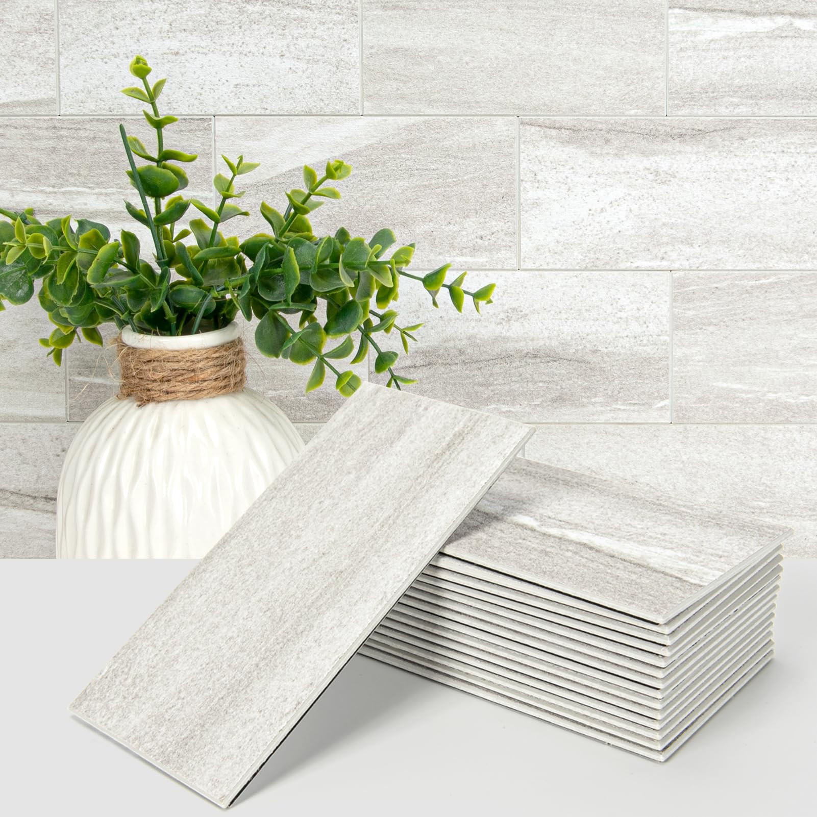 Faux Stone Peel and Stick Wall Tiles - Gray White 3 x 6 in